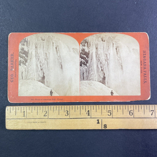 Frozen Niagara Falls U.S. Side Stereoview George Barker Antique c1870s Y2461