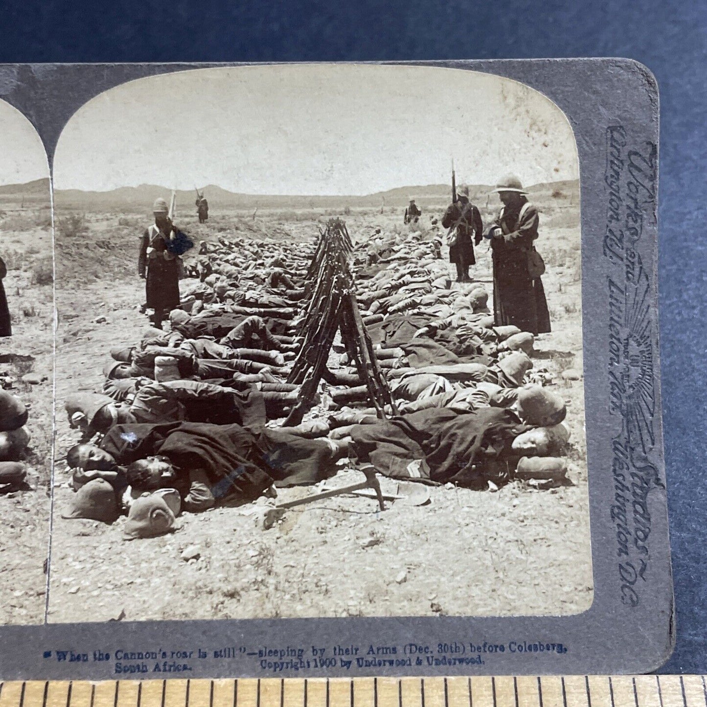 Antique 1900 Exhausted Boer War Soldiers In Desert Stereoview Photo Card P5569