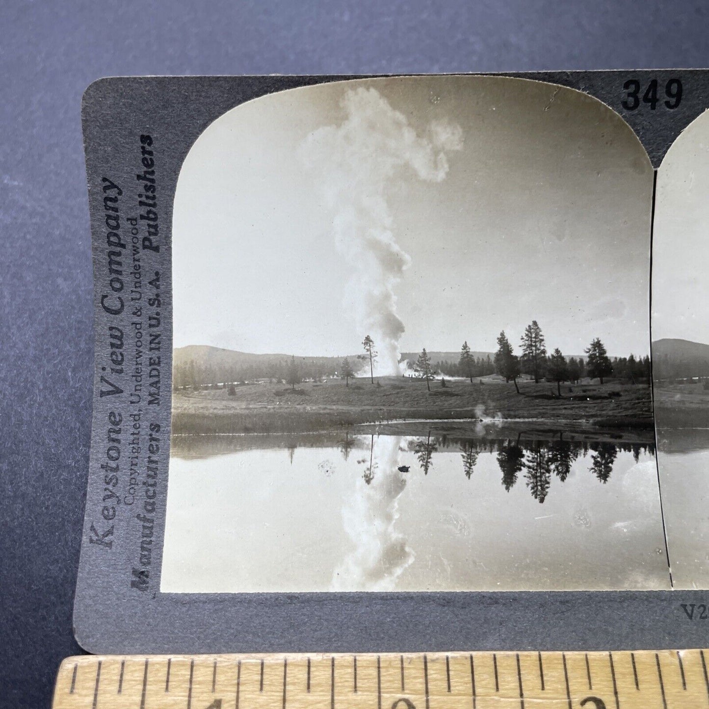 Antique 1910s Old Faithful Geyser Yellowstone Park Stereoview Photo Card P3177