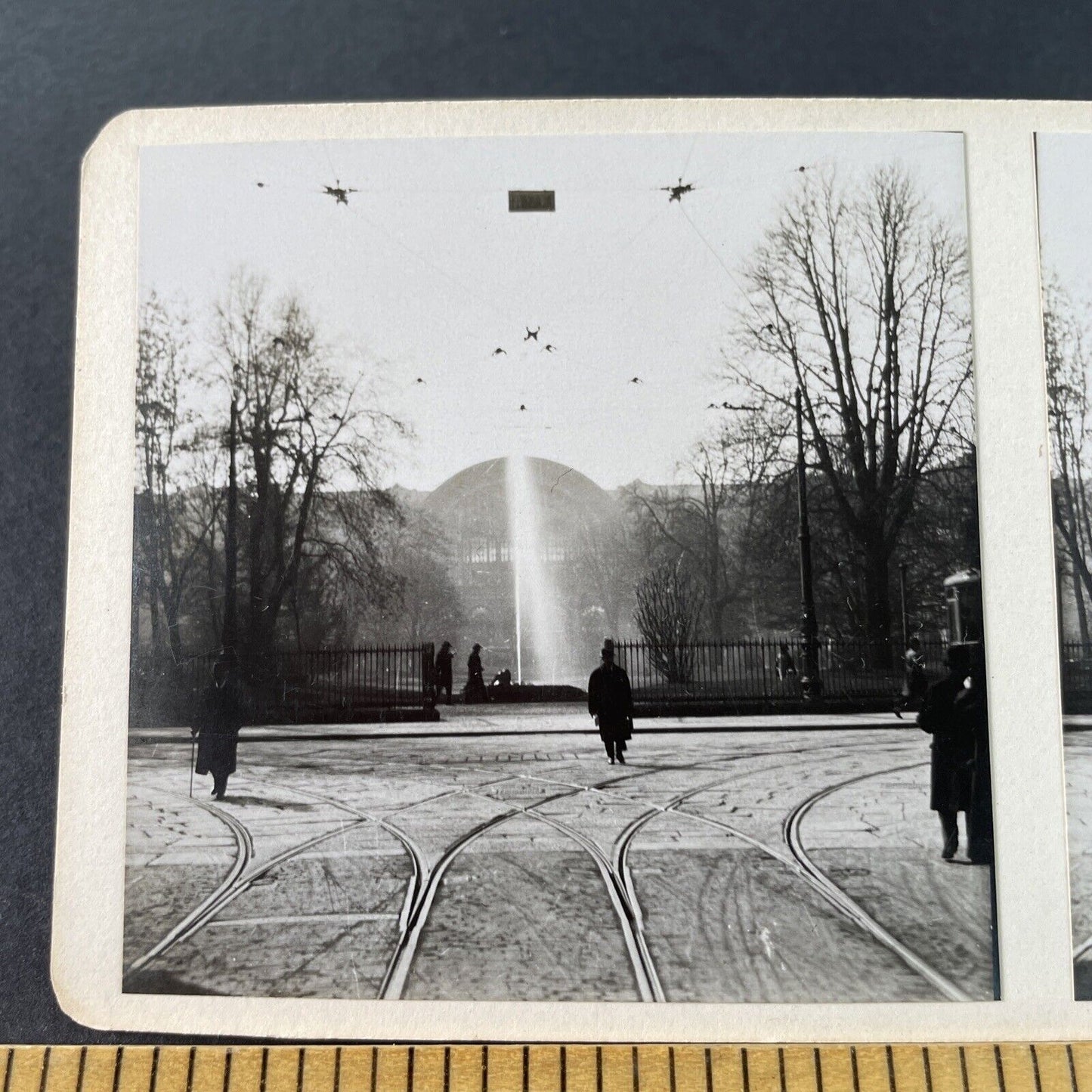 Antique 1925 Train Station Fountain Turin Italy OOAK Stereoview Photo Card 3224