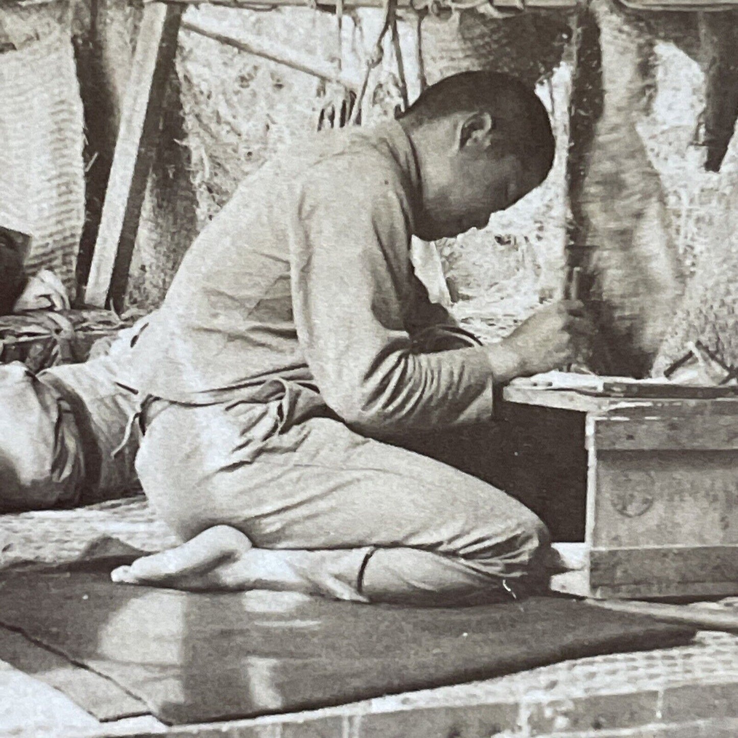 Antique 1904 Japan Soldier Boy Writes His Mother Stereoview Photo Card P5592