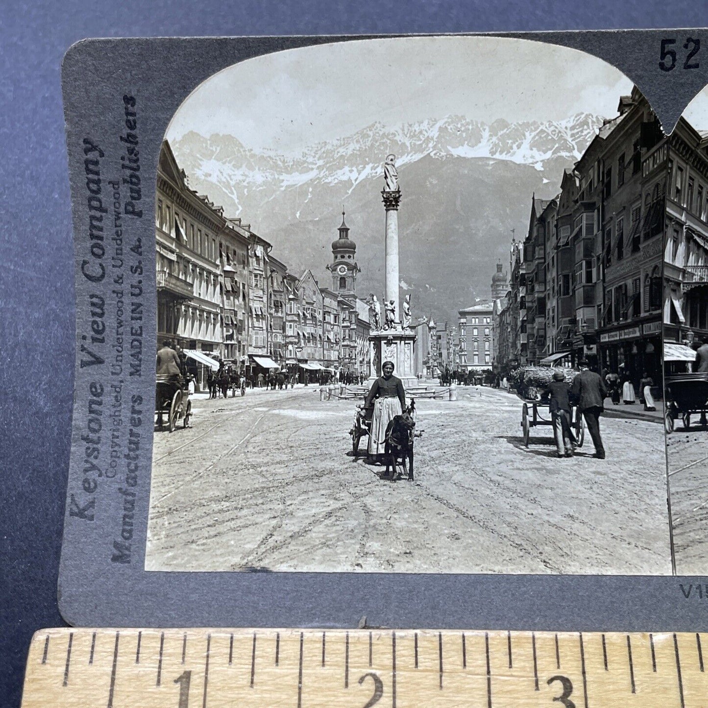 Antique 1910s Woman With Dog Cart Innsbruck Austria Stereoview Photo Card P2733