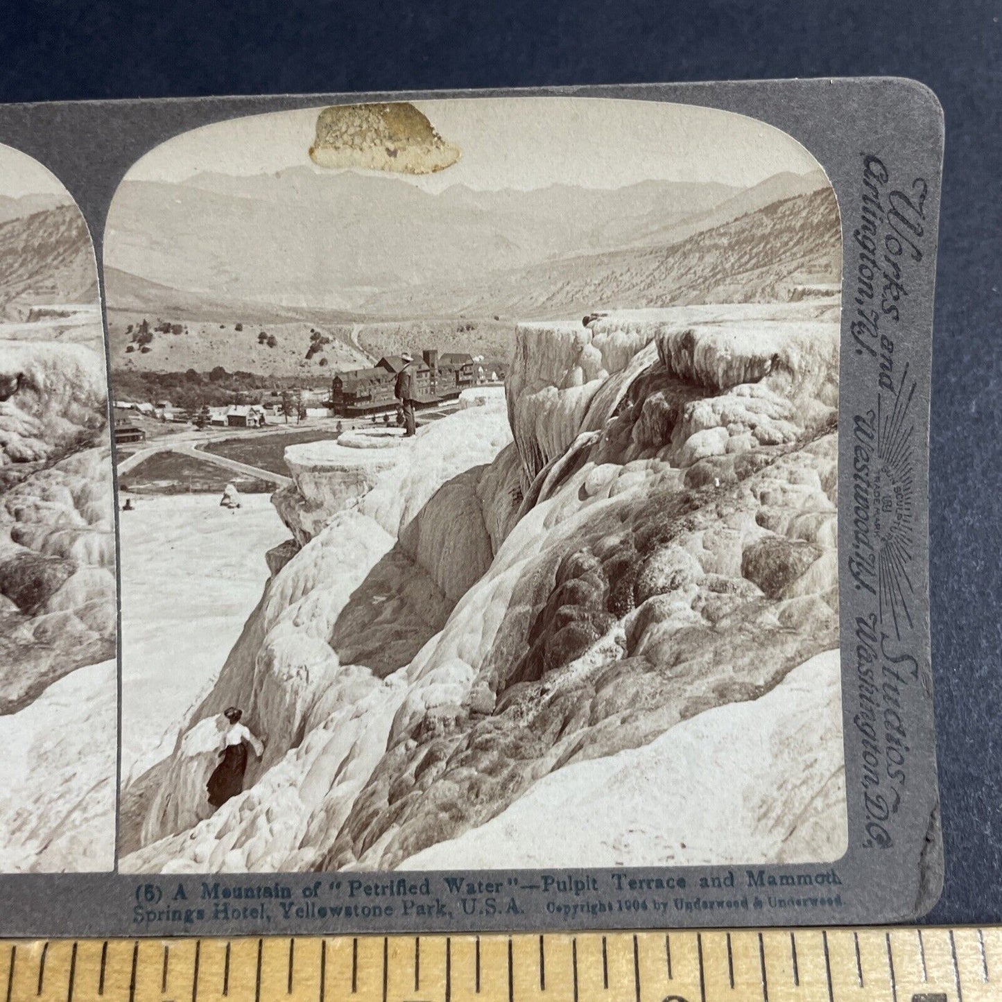 Antique 1904 Mammoth Hot Springs Yellowstone Park Stereoview Photo Card P4868