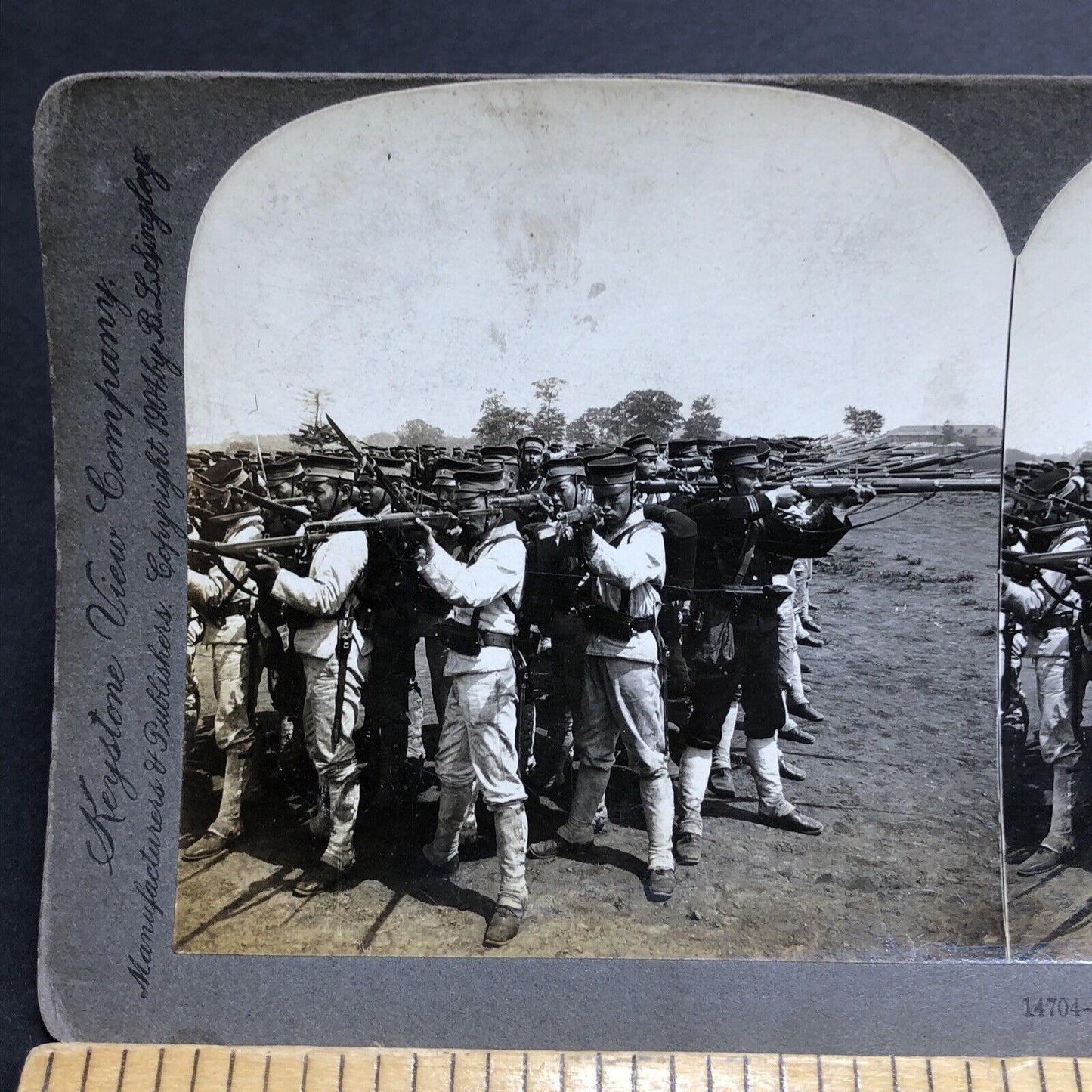 Antique 1904 Japanese Soldiers At War With Russia Stereoview Photo Card P1957