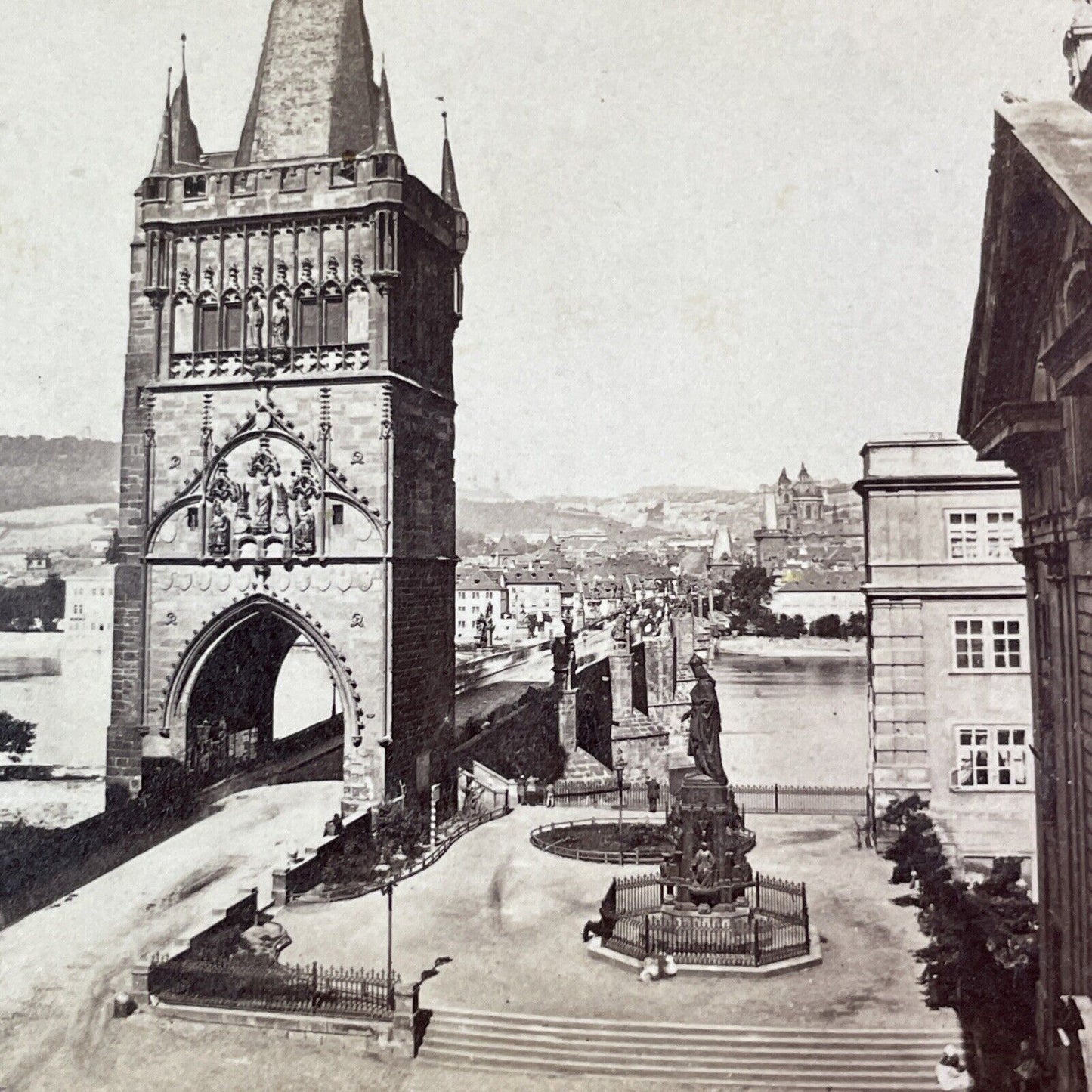 Old Town Bridge Tower Prague Czech Republic Stereoview Antique c1870s Y2191