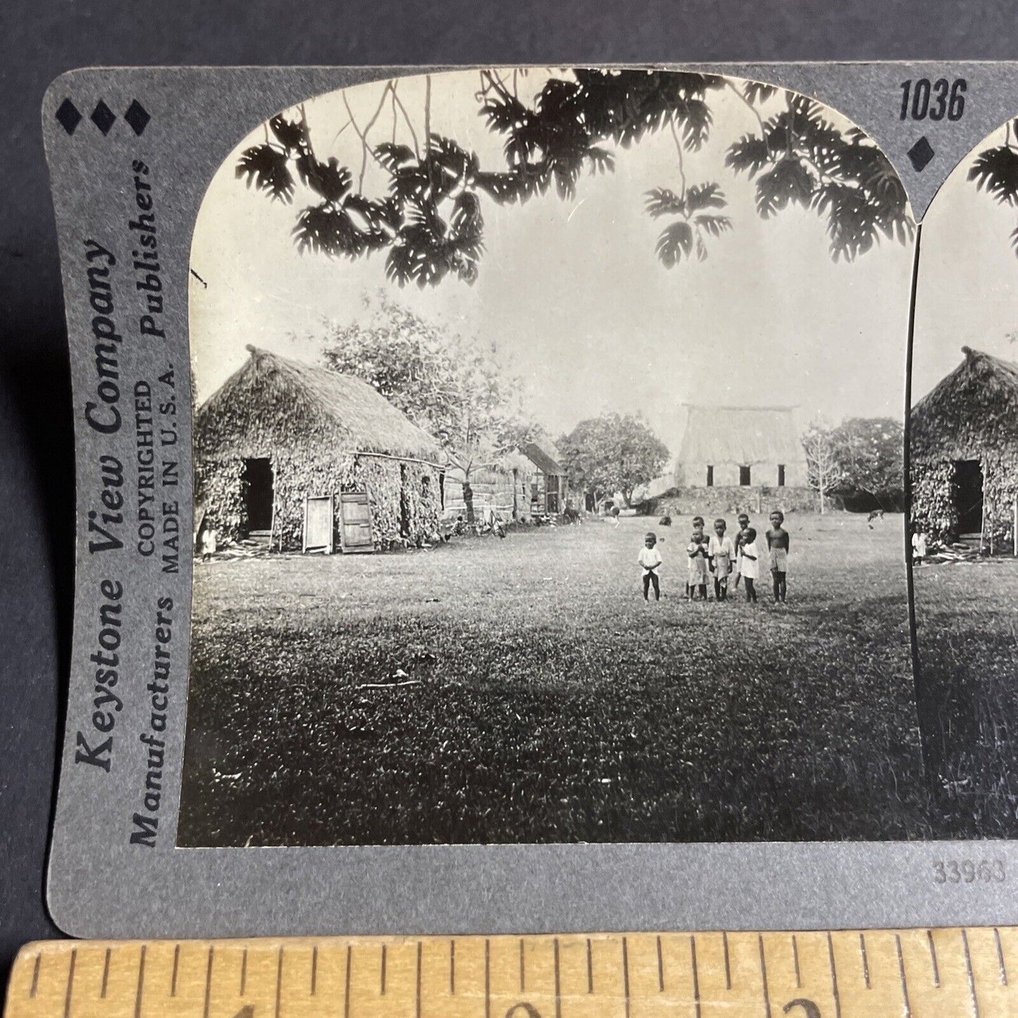 Antique 1910s Fiji Native Tribe In Grass Huts Fijian Stereoview Photo Card P4218