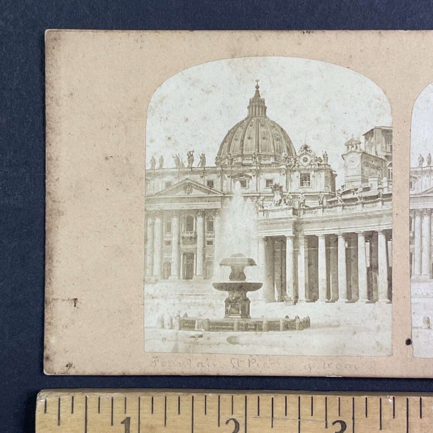 St. Peter's Fountain Rome Italy Stereoview Antique c1855 Y1018