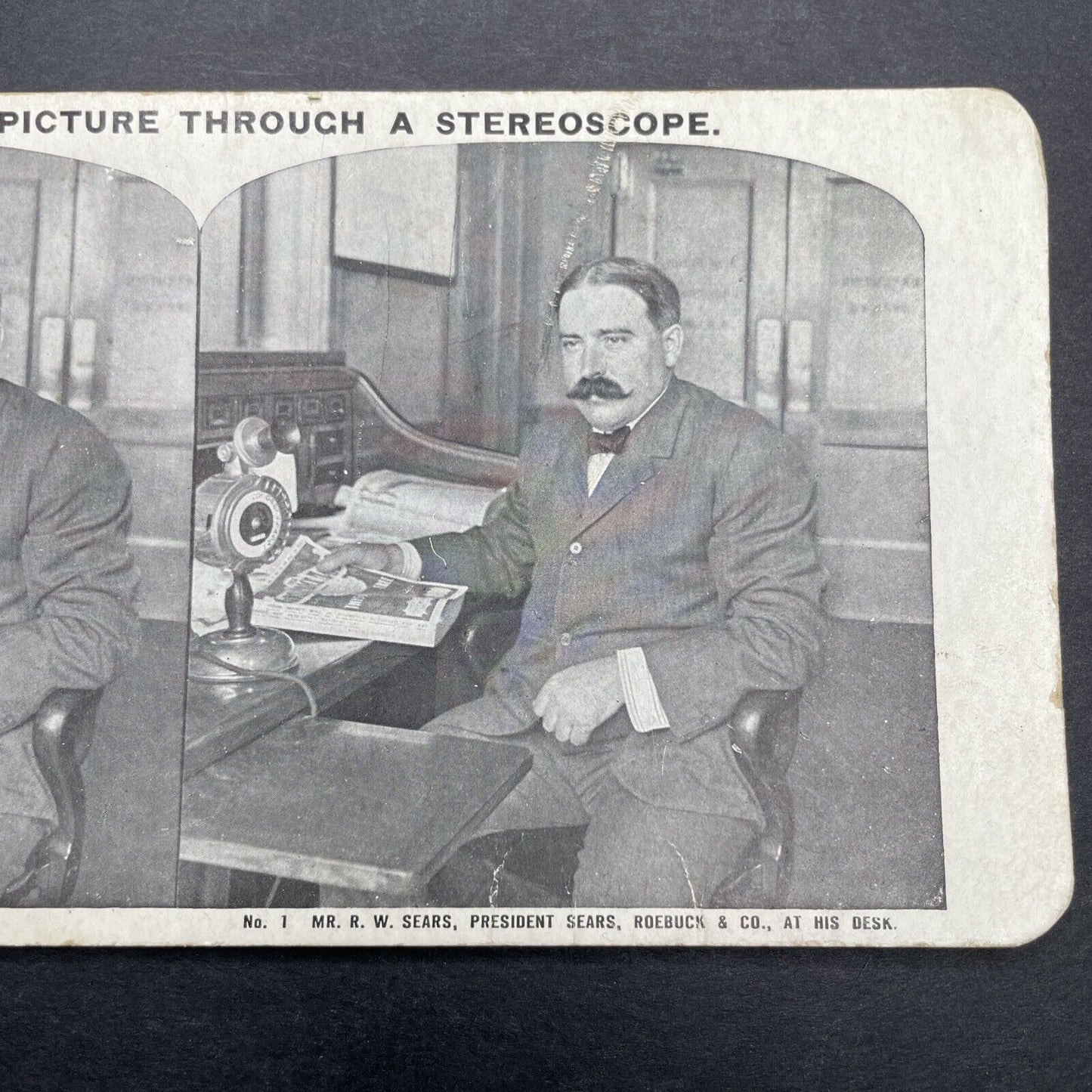 Antique 1905 Richard Warren RW Sears At His Desk Stereoview Photo Card P1144