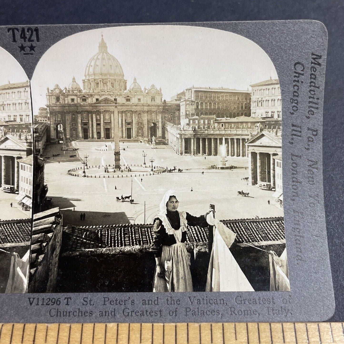 Antique 1910s Beautiful Servant Woman Rome Italy Stereoview Photo Card P4154