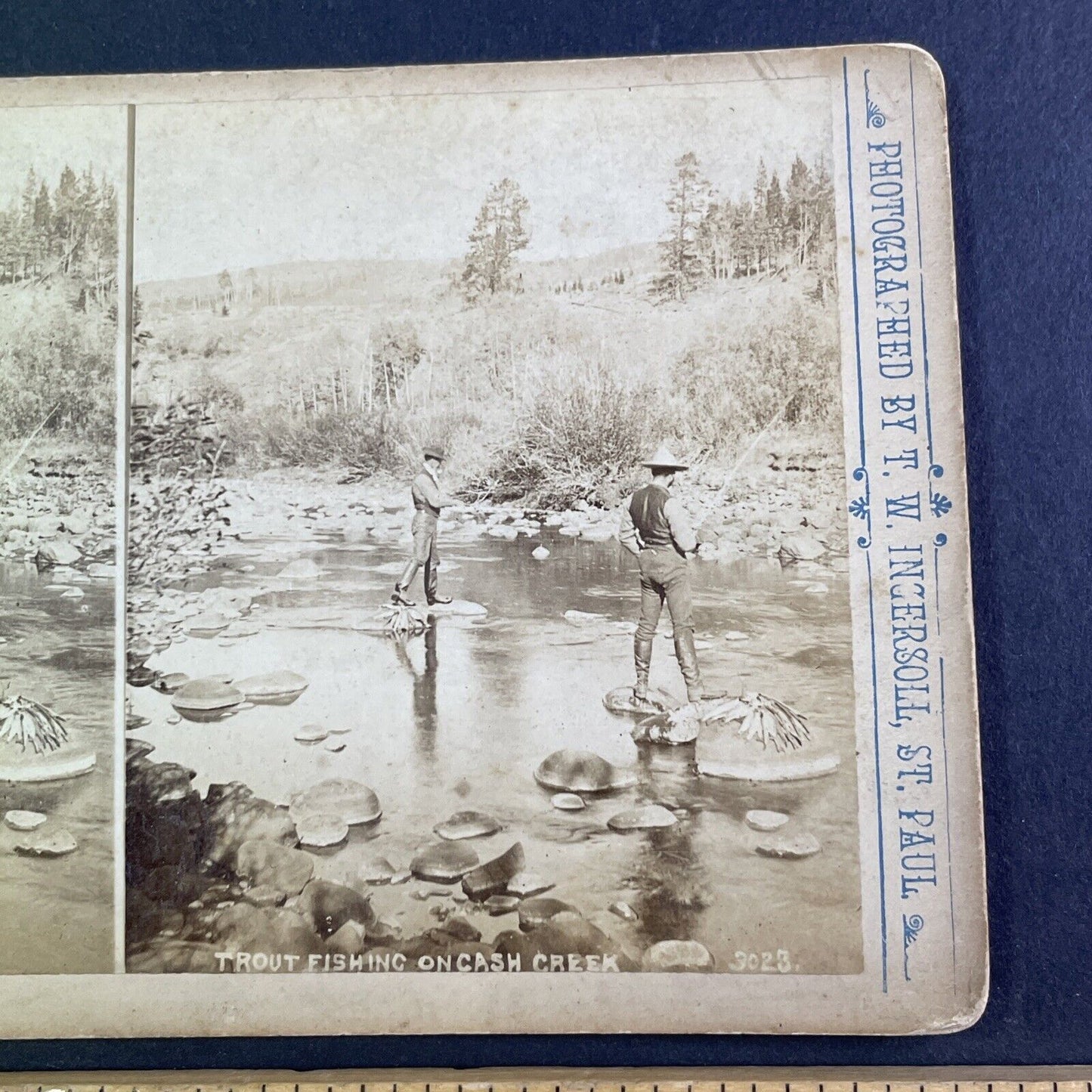 T.W. Ingersoll Self-Portrait Cache Creek River Montana Stereoview c1888 Y1333