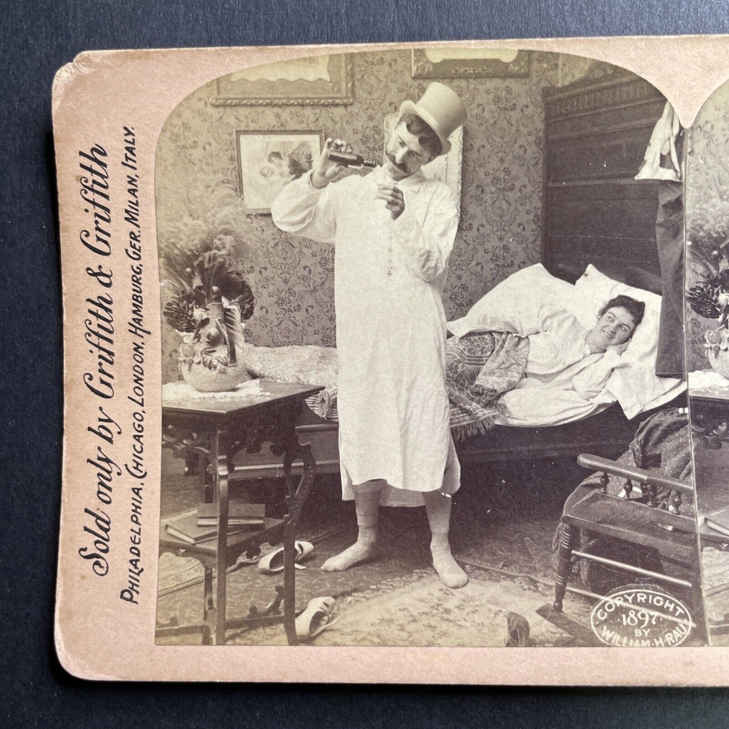 Antique 1897 Husband Has A Drink After Intimacy Stereoview Photo Card P1645