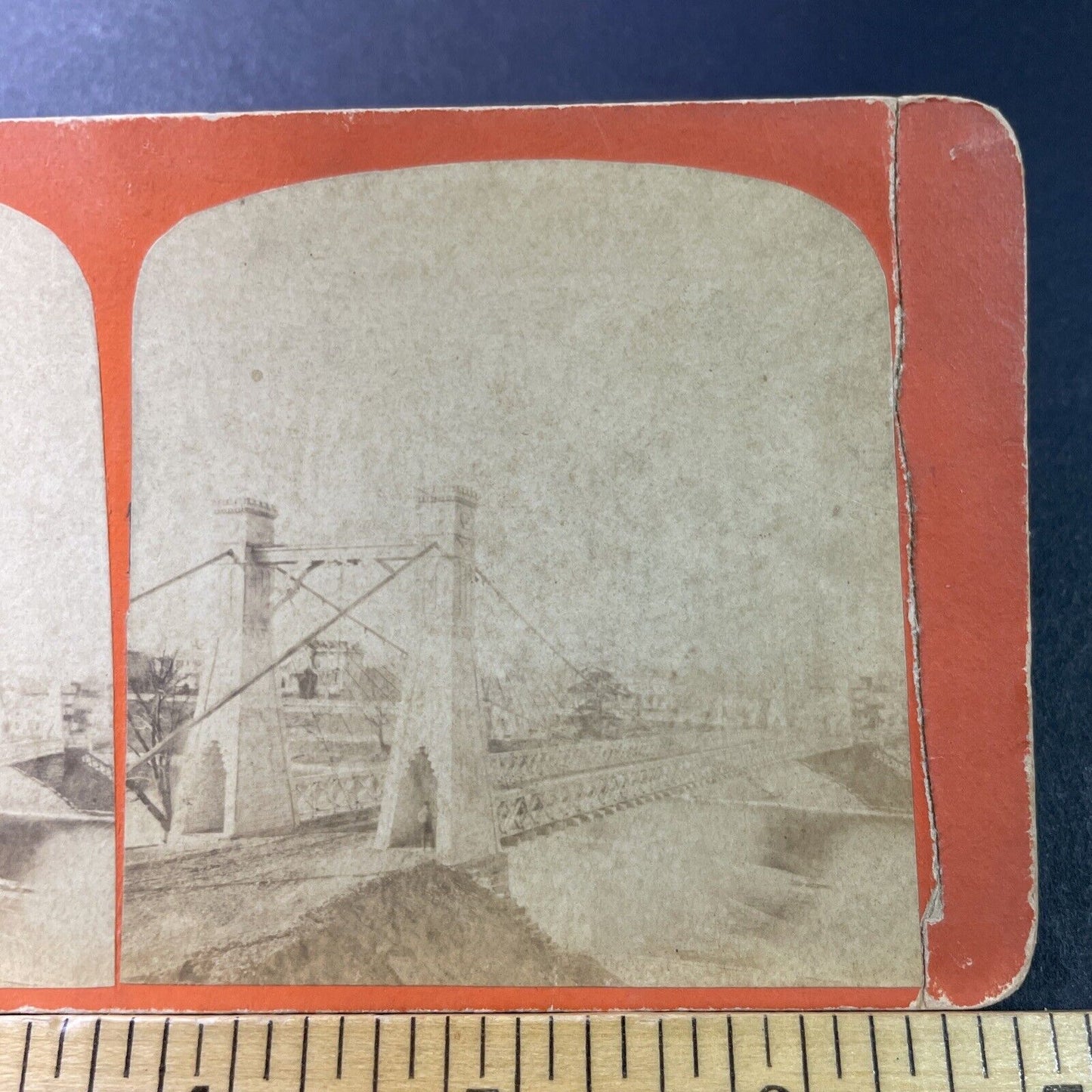 Antique 1870s Suspension Bridge Binghamton New York Stereoview Photo Card P3300