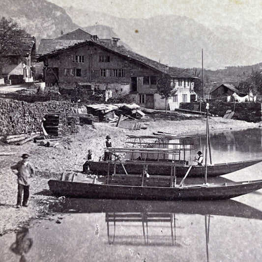 Antique 1870s Brienz Switzerland On Brienzersee Stereoview Photo Card P1293