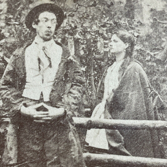 Antique 1870s Man Spies On Woman In Garden Stereoview Photo Card P4704