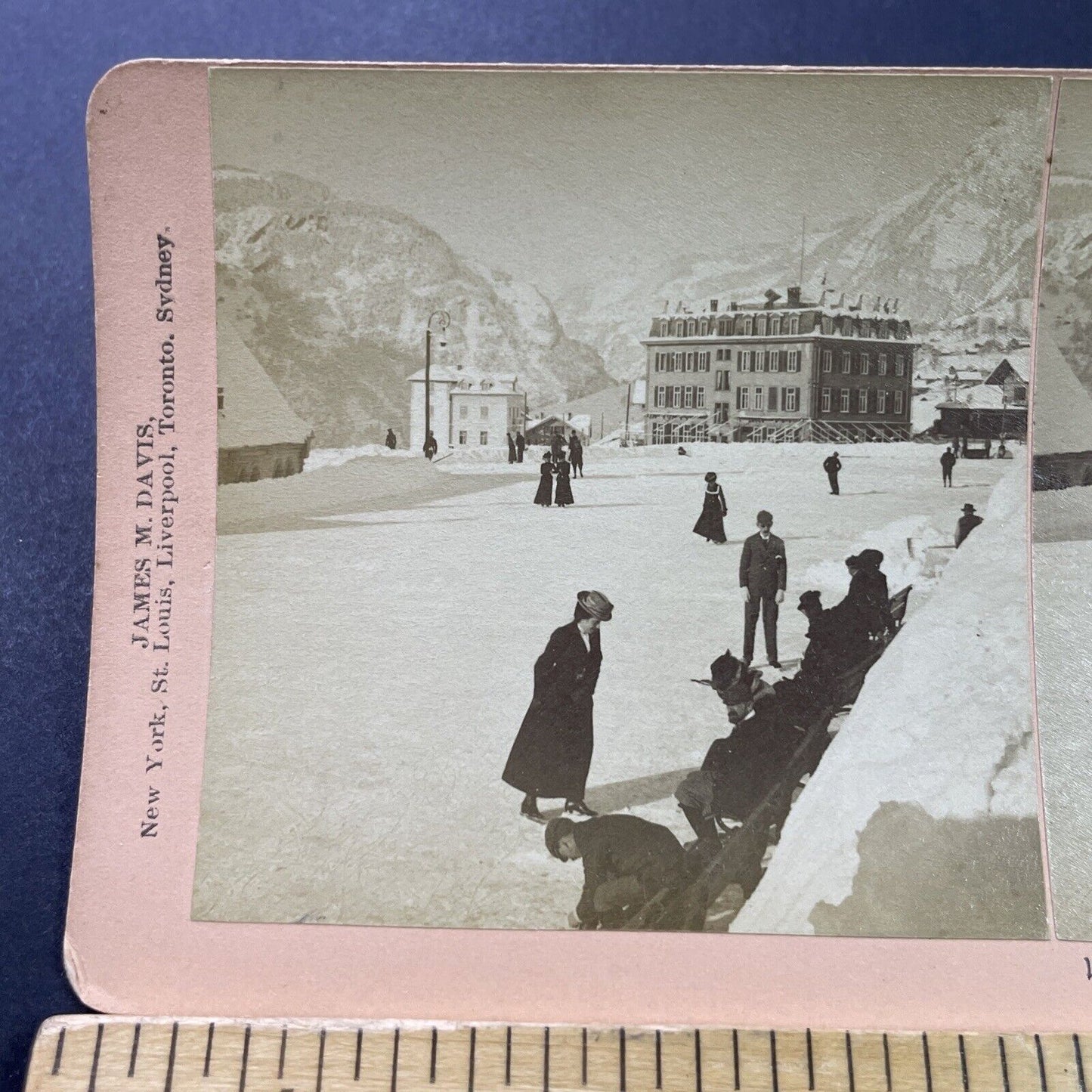 Antique 1901 Skating Rink Grindelwald Switzerland Stereoview Photo Card P3906