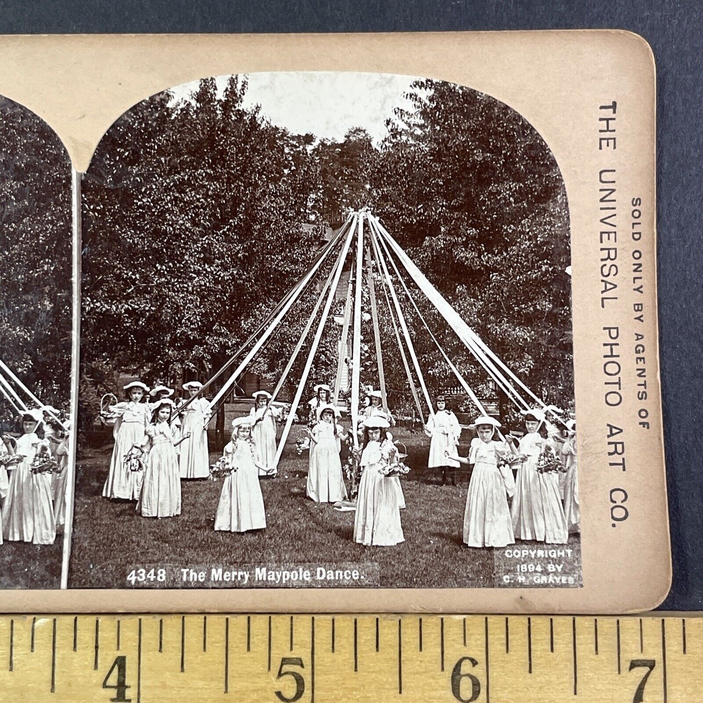 Girls Learning The Maypole Dance Stereoview CH Graves Antique c1894 X3517