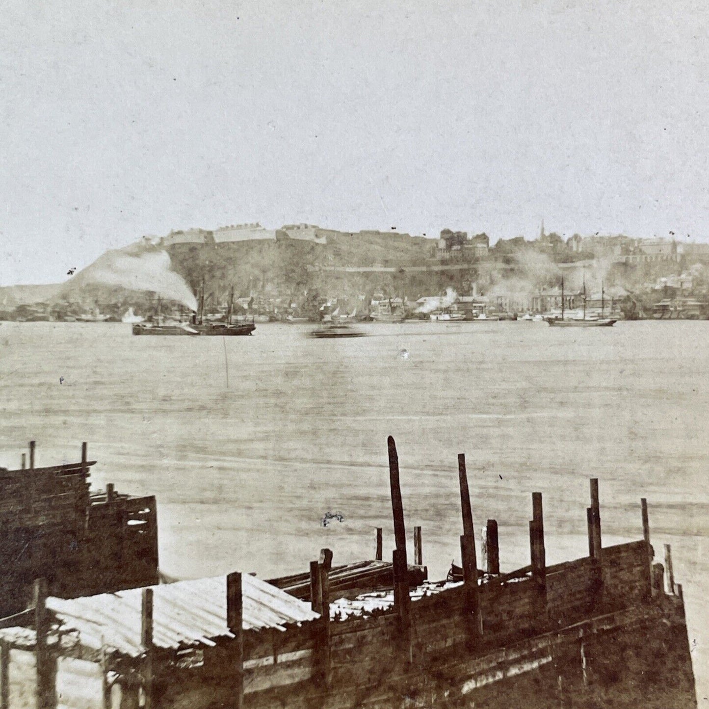 Quebec City Ships on St. Lawrence Stereoview L.P. Vallee Antique c1870 Y2606