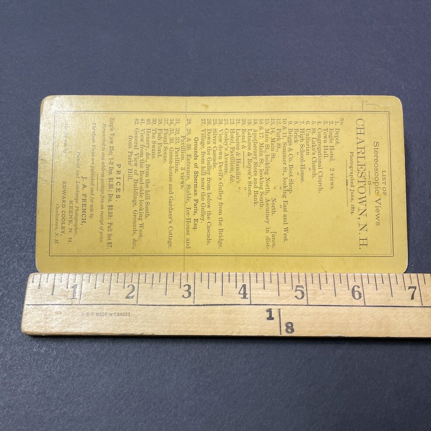 Antique 1874 JA French In Charlestown New Hampshire Stereoview Photo Card V2129