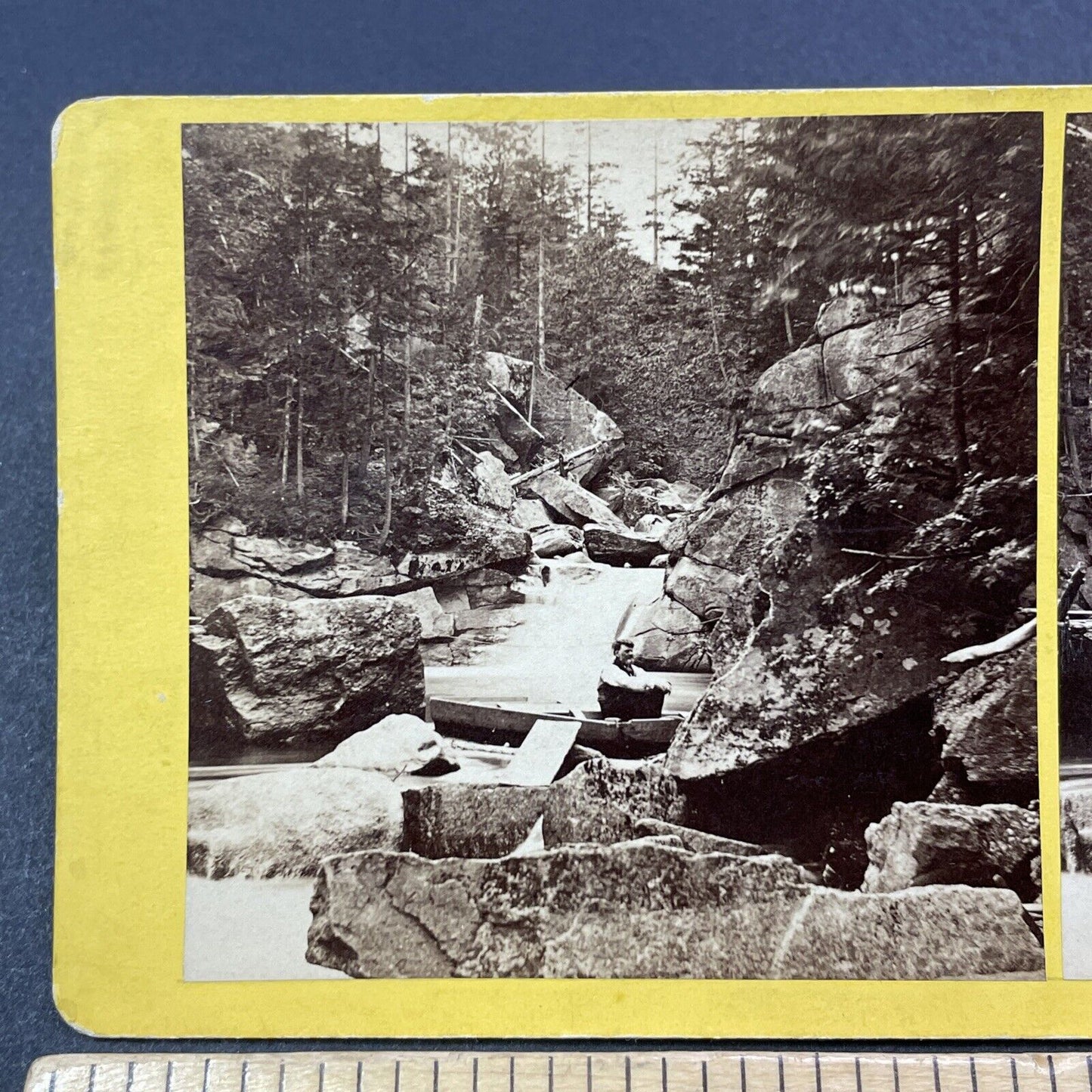 Antique 1870s Waterfall Cascade Franconia Notch NH Stereoview Photo Card V1965