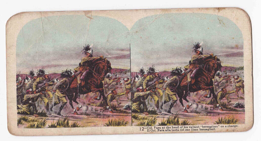 Antique 1911 Colonel Gustavo Fara Italian Invasion Of Libya Stereo Card P178