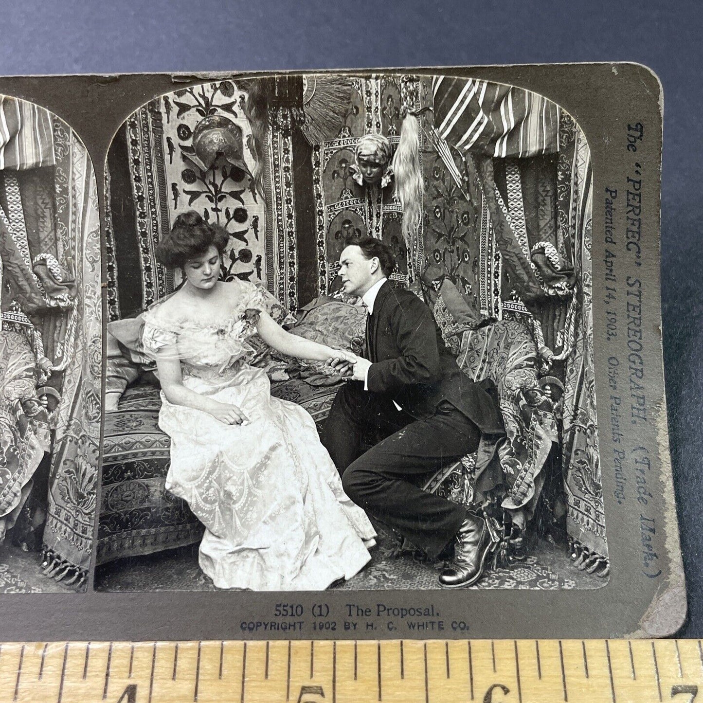 Antique 1902 Man Proposes Marriage To Woman Stereoview Photo Card P2926