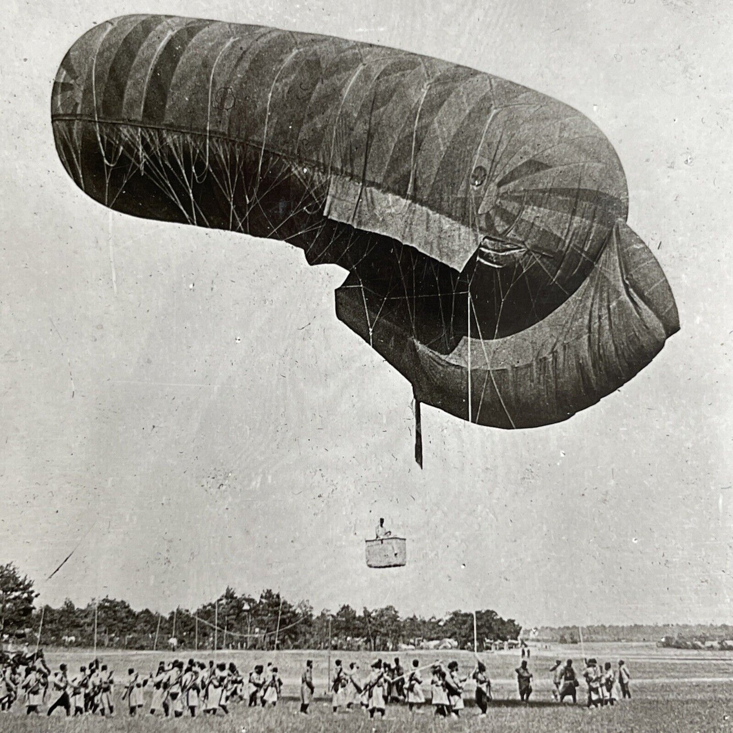 Antique 1918 WW1 French Officers Observation Balloon Stereoview Photo Card P995