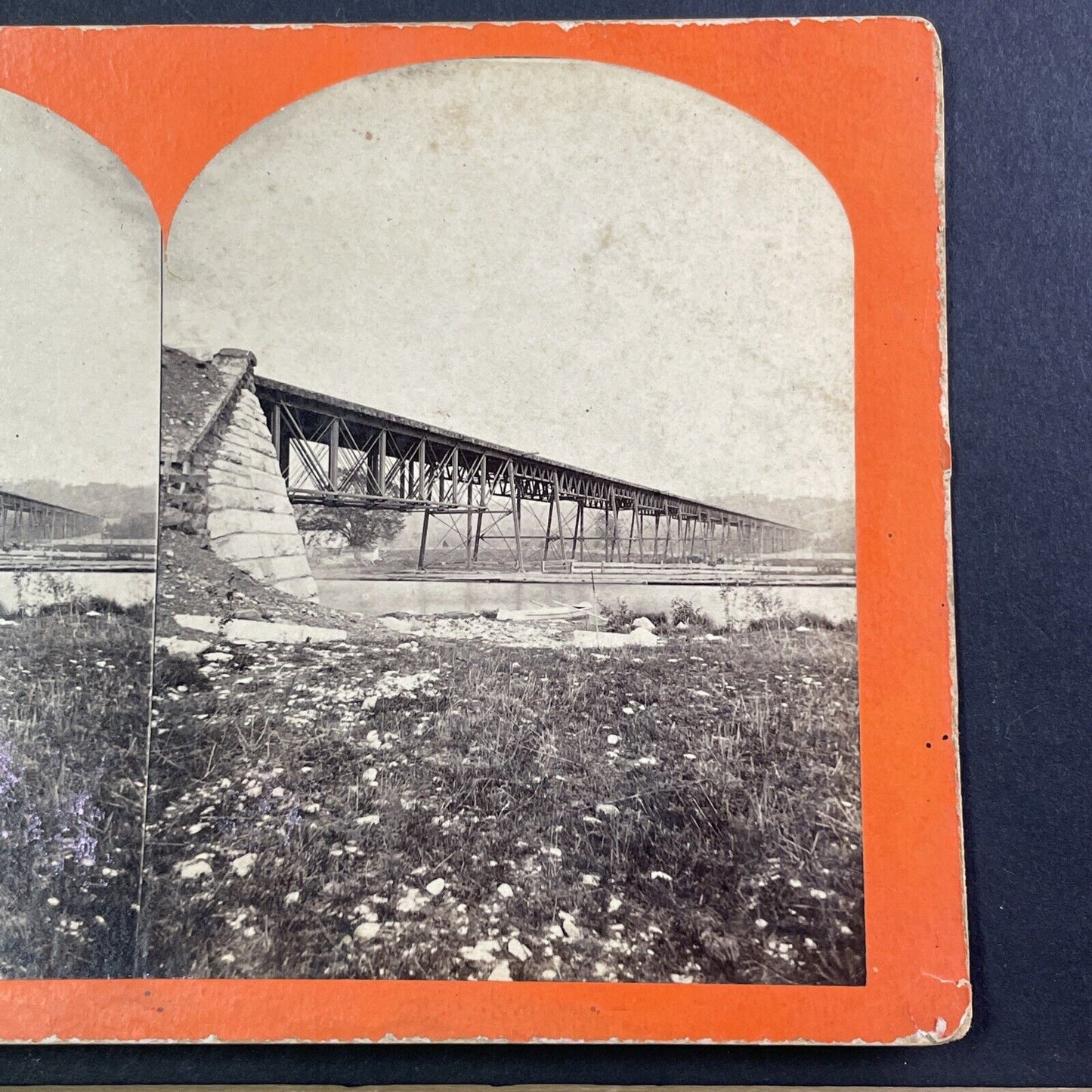 Elgin County Railway Trestle Stereoview St. Thomas Ontario Antique c1872 Y038