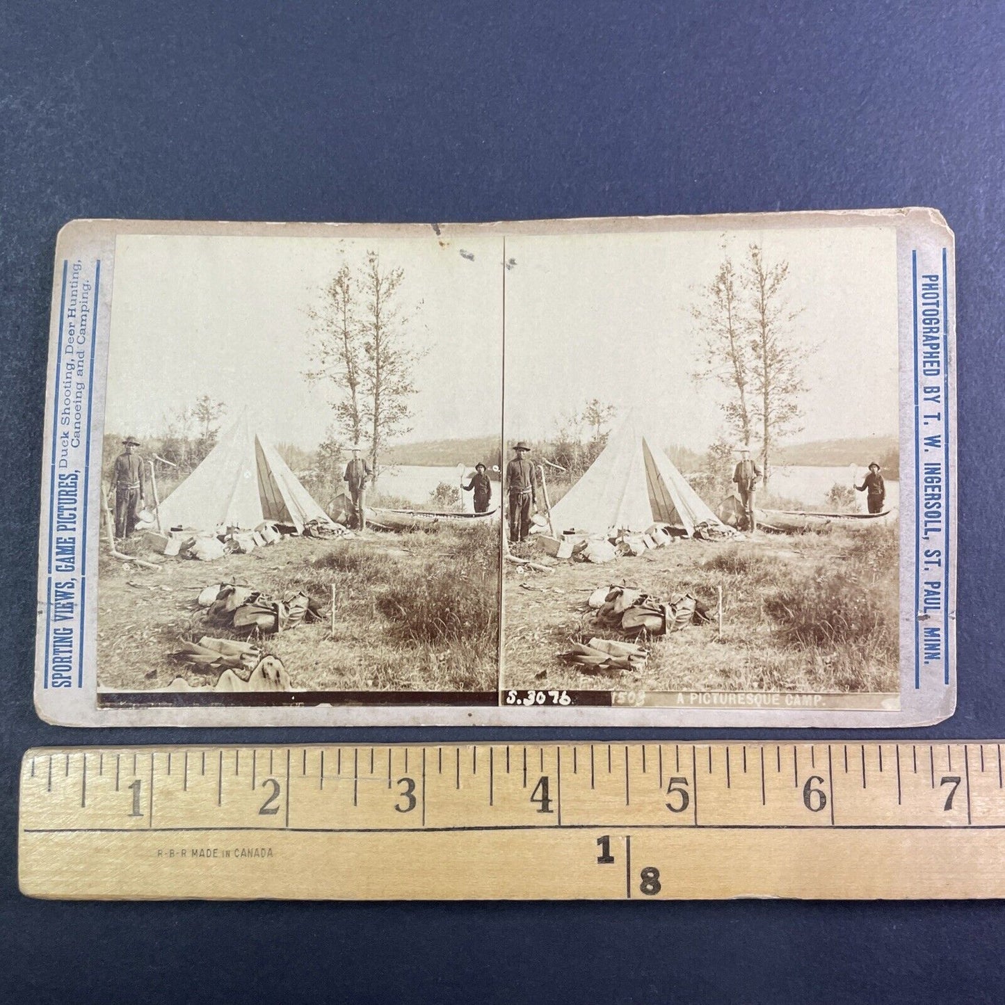 Two Native American Indian Trappers with T.W. Ingersoll Stereoview c1888 Y1331