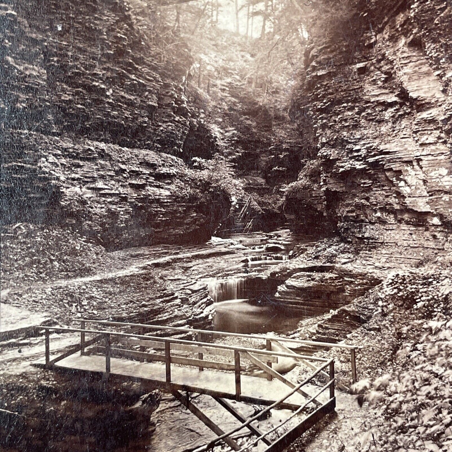 Watkins Glen Still Pools New York Stereoview J.D. Hope Antique c1872 Y1746