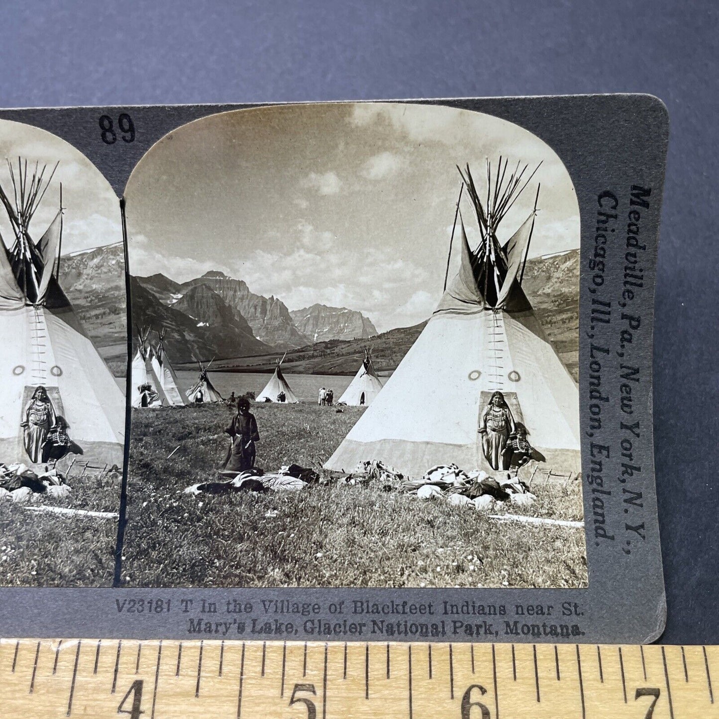 Antique 1910s Blackfeet Nation Indian Reservation Stereoview Photo Card P2760