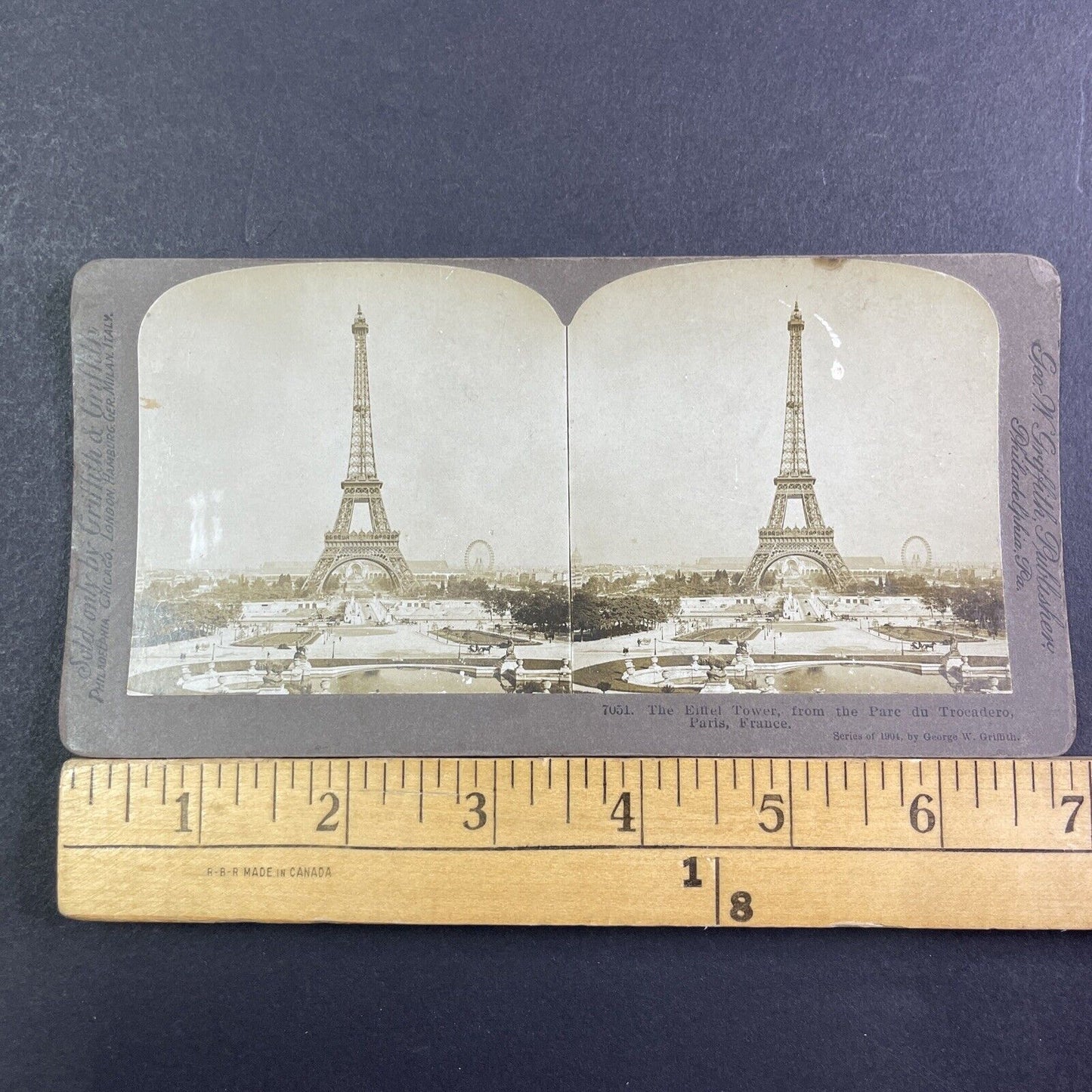 Ferris Wheel & Eiffel Tower Paris France Stereoview Antique c1904 X3504