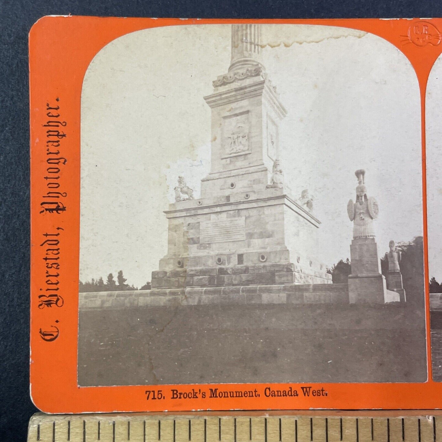 The Brock Monument Queenston Heights Stereoview Canada Bierstadt c1870s Y1461