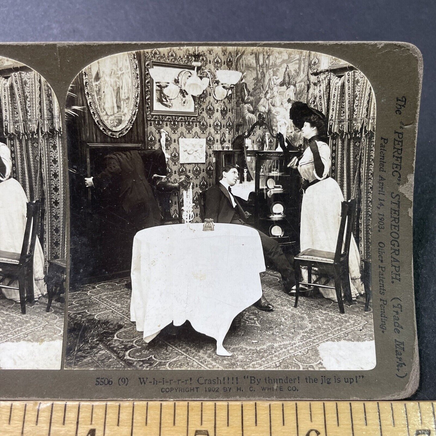 Antique 1902 Woman Suspects Man Is Hiding Mistress Stereoview Photo Card P2896