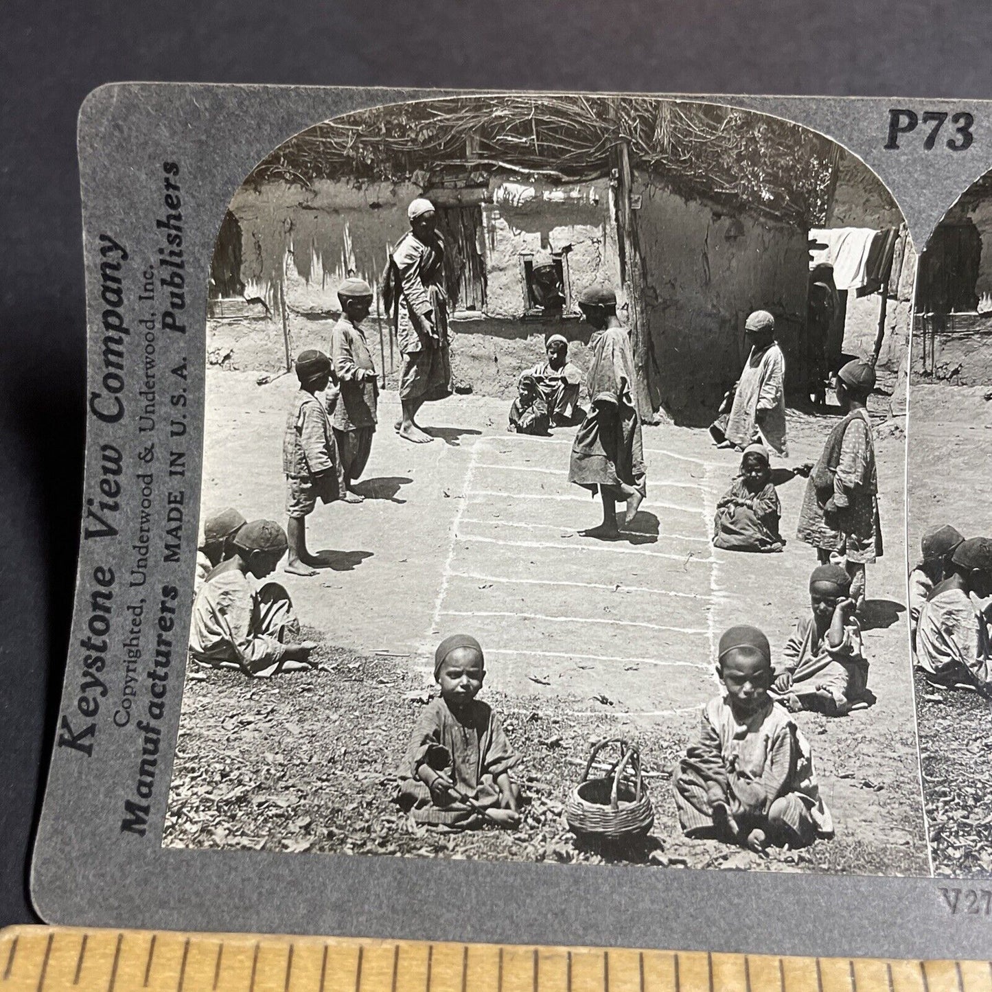 Antique 1910s Poor Children Play Hopscotch In India Stereoview Photo Card P4465