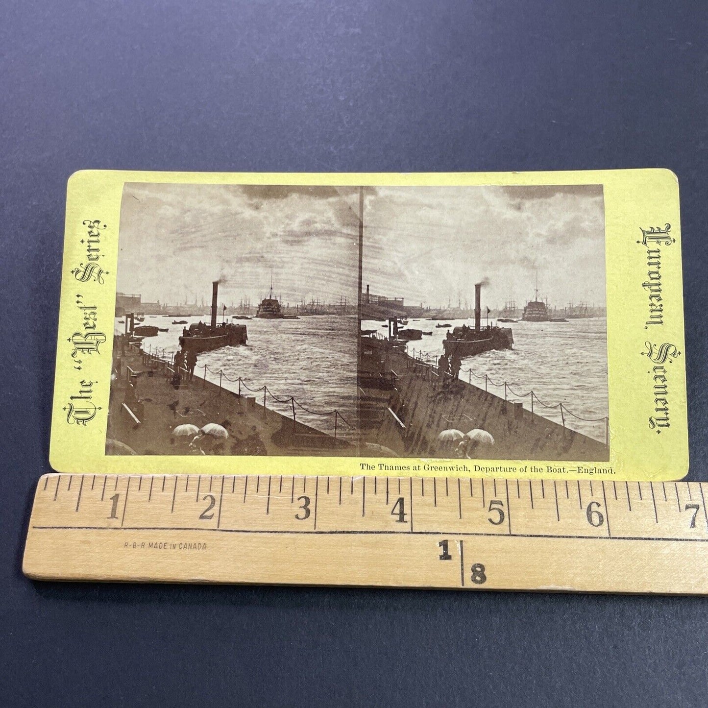 Antique 1870s Barges & Navy Fleet Greenwich England Stereoview Photo Card P4125