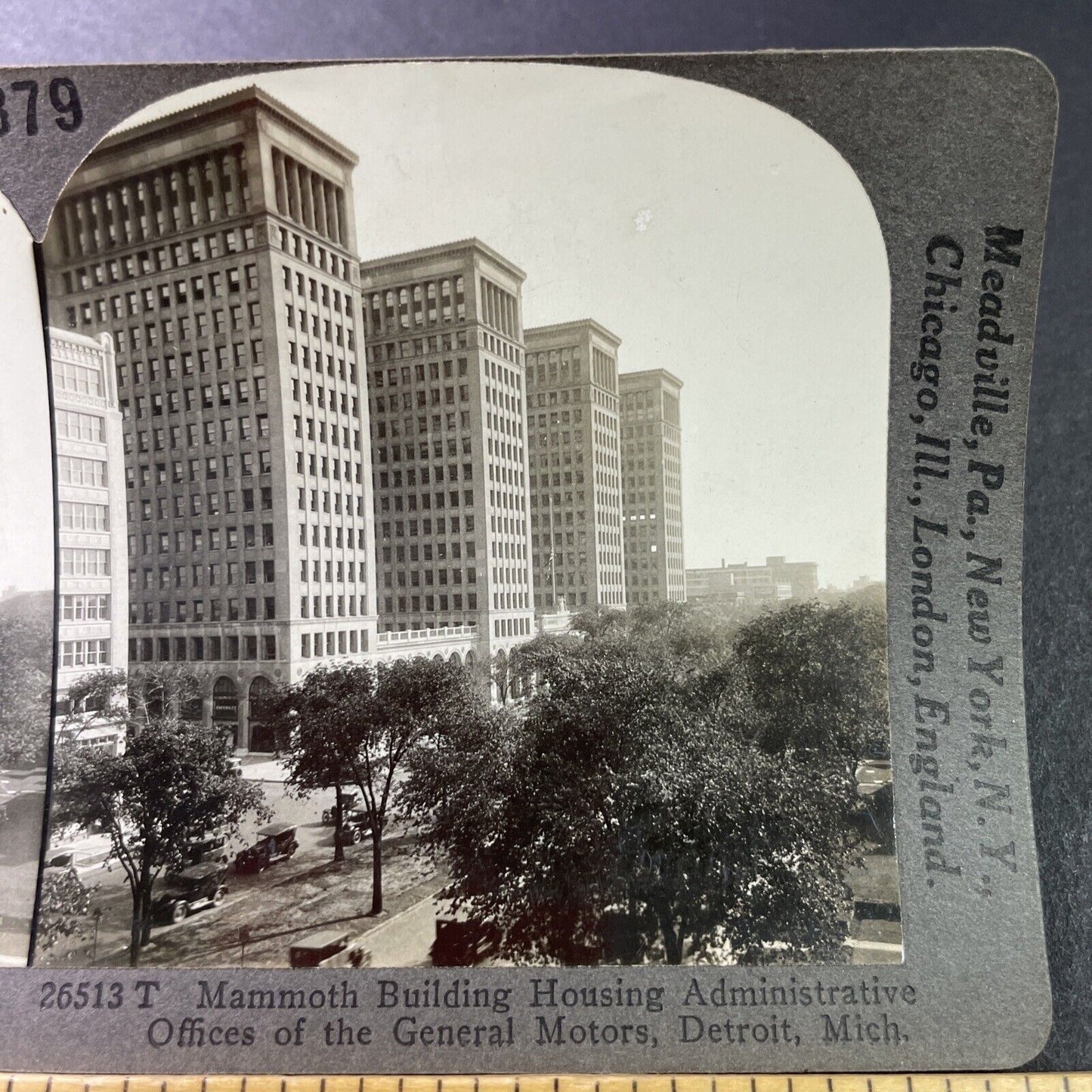 Antique 1920s GM General Motors Building Detroit Stereoview Photo Card P3279