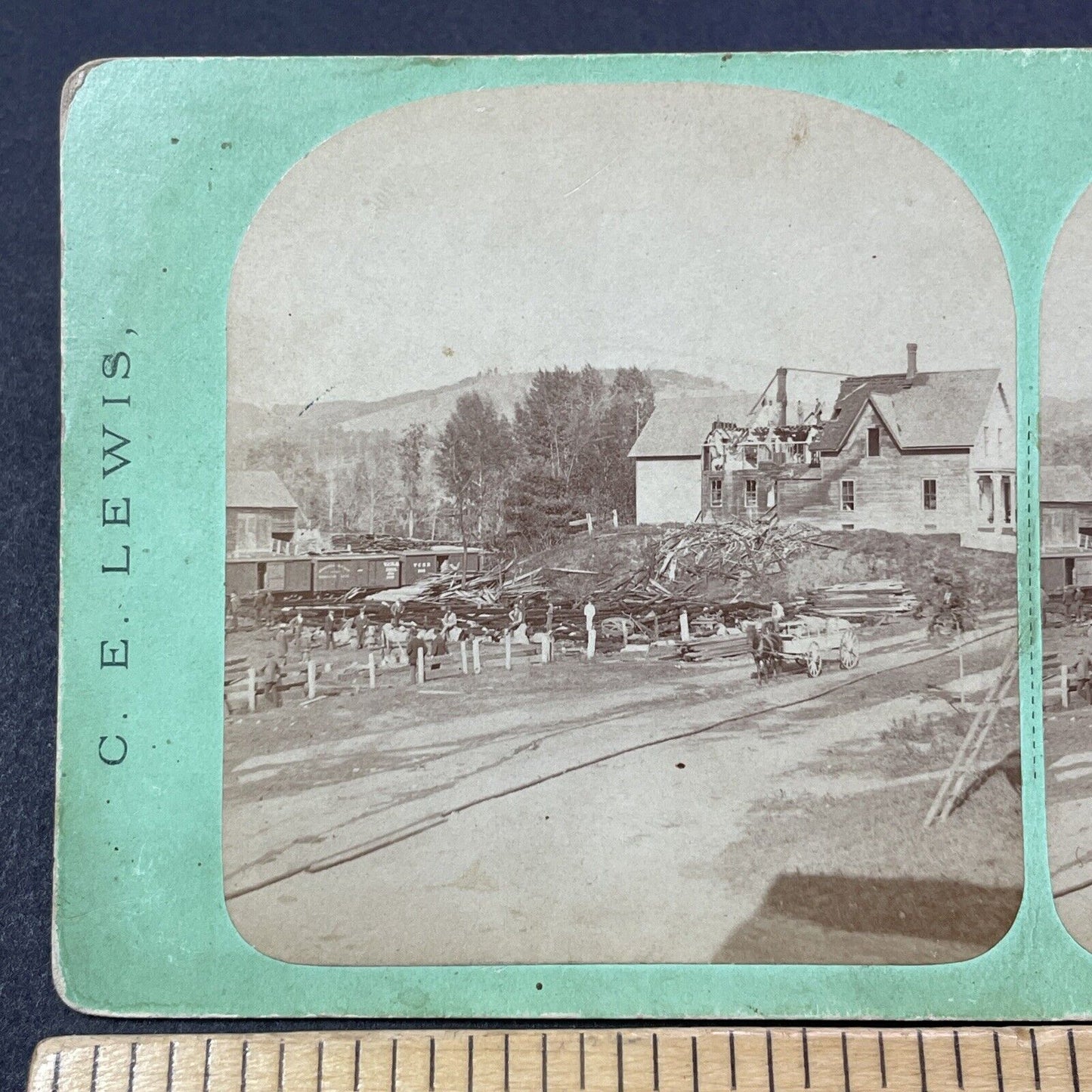 Antique 1887 Lebanon NH Great Fire Seymour Whipple's House Stereoview Card V2139