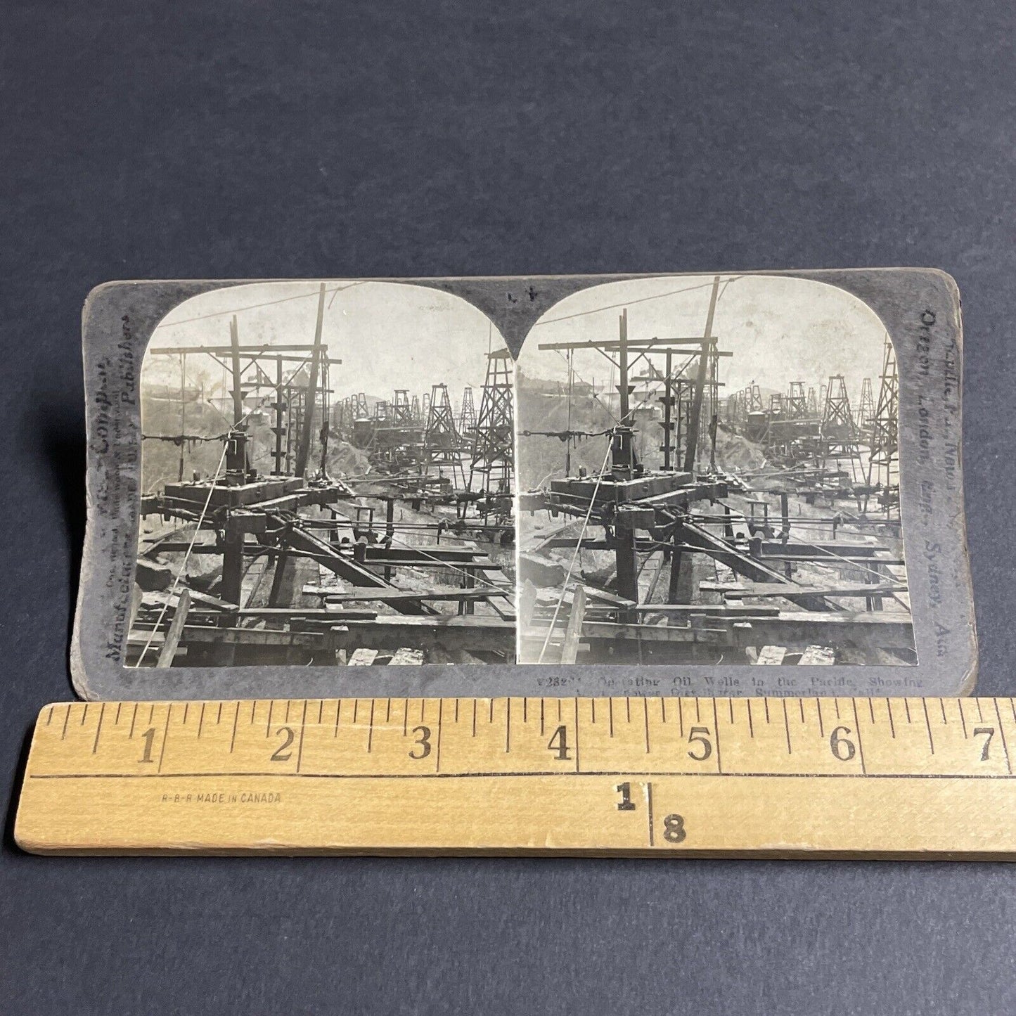 Antique 1920s Offshore Oil Rigs Summerland California Stereoview Photo Card 4309