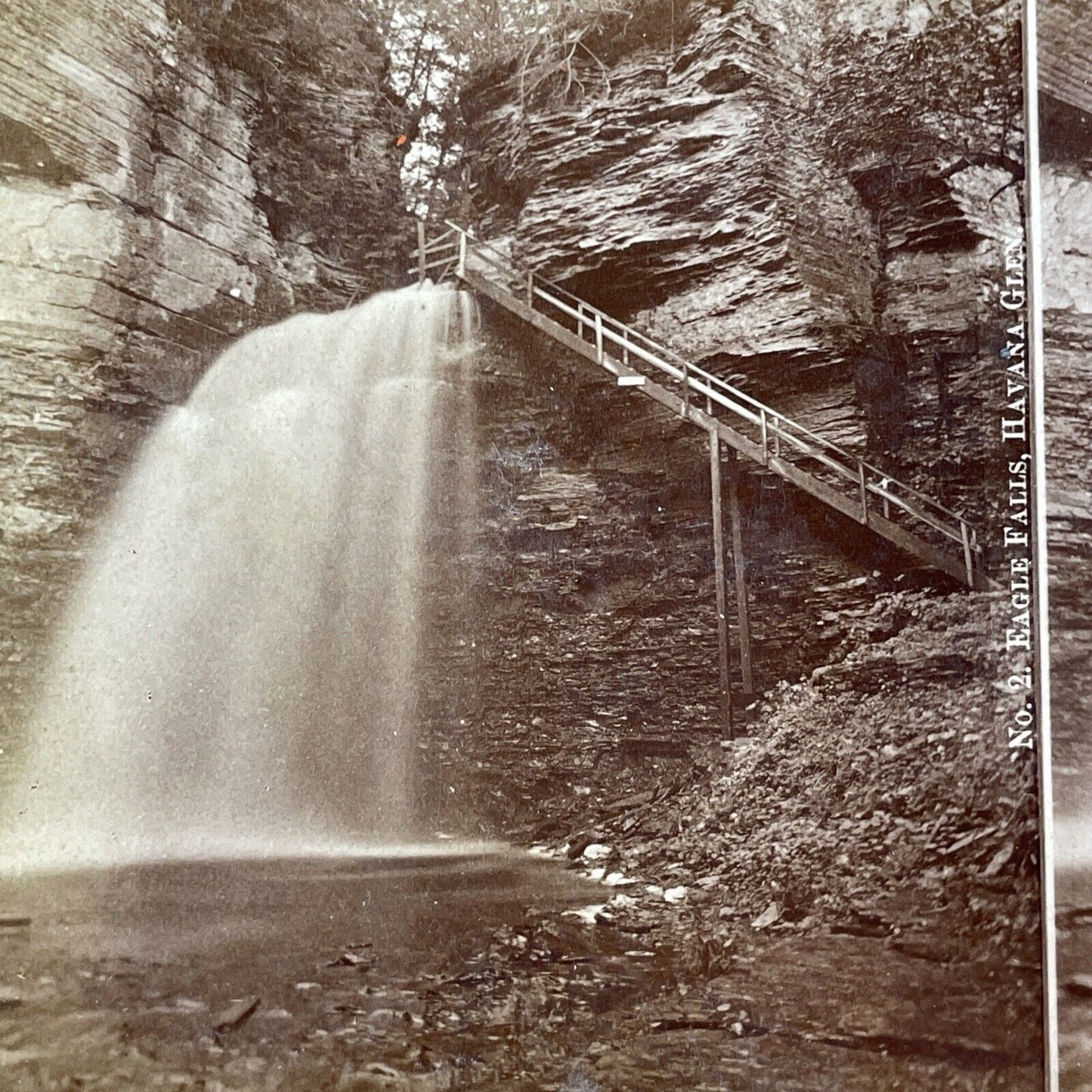 Eagle Falls Watkins Glen New York Stereoview R.D. Crum Antique c1870 Y1037