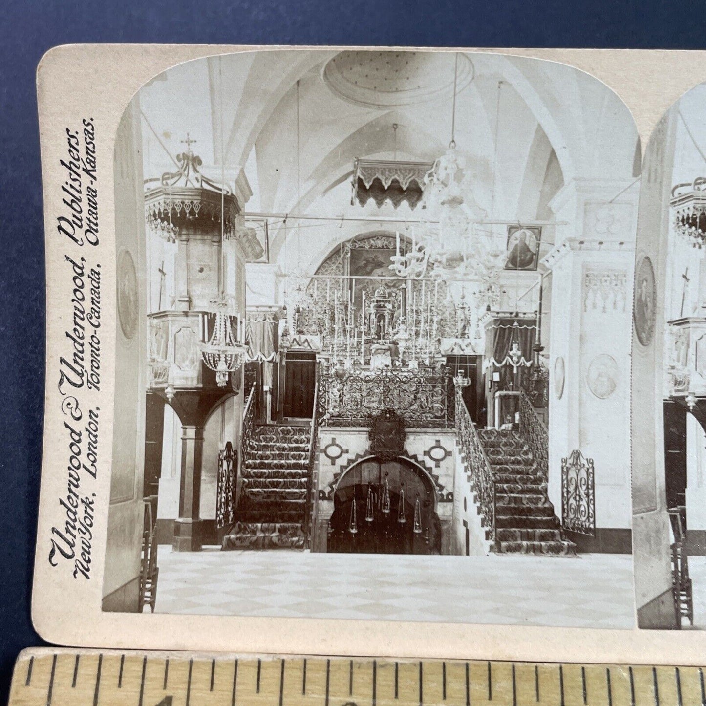 Antique 1890s Church Of The Annunciation Nazareth Stereoview Photo Card P3882