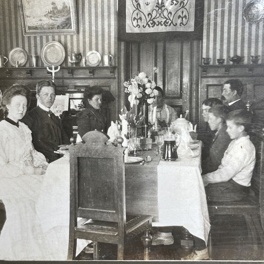 Antique 1906 Dining In Arvika Värmland Sweden Stereoview Photo Card PC814