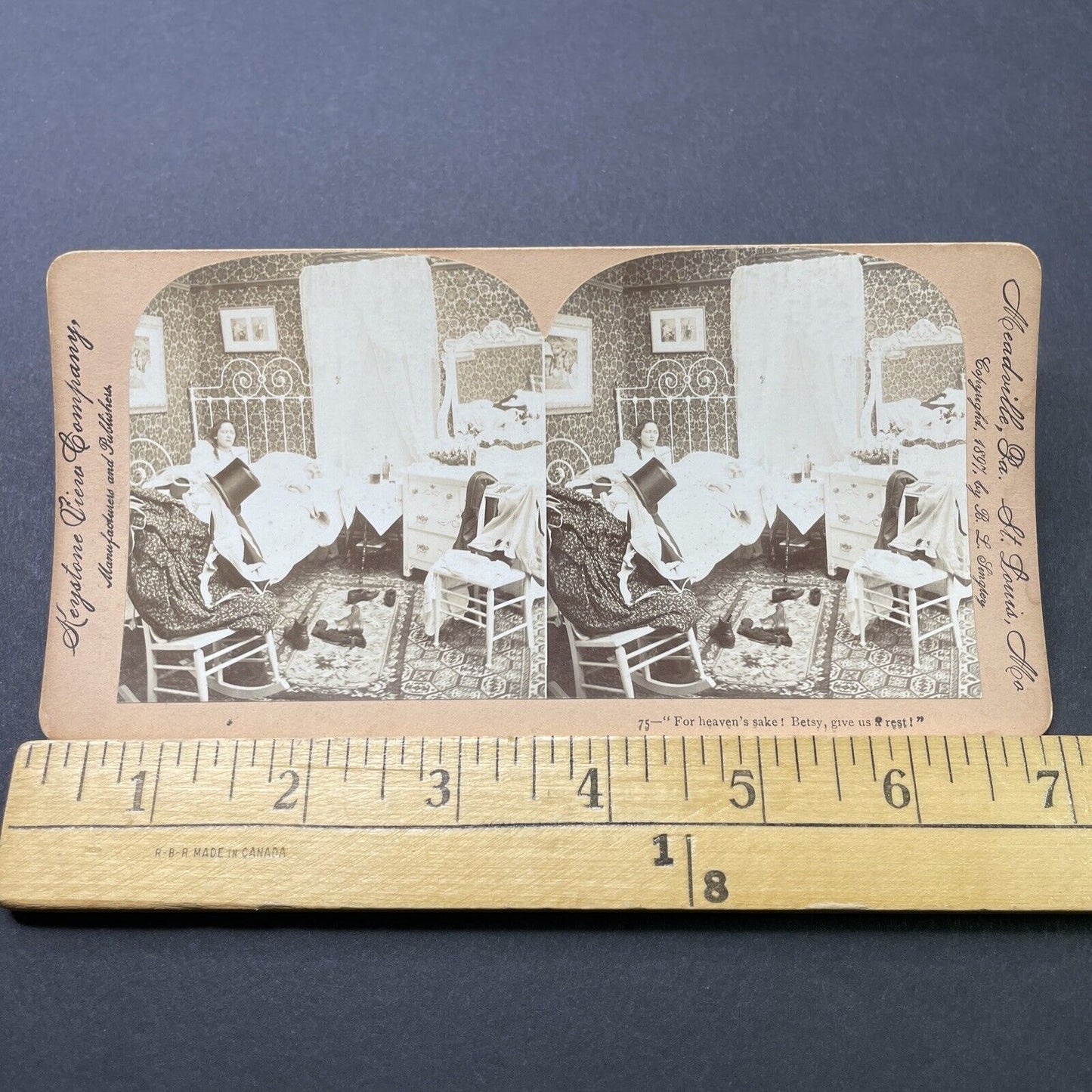 Antique 1897 Woman Scolds Drunk Husband In Bed Stereoview Photo Card P2720