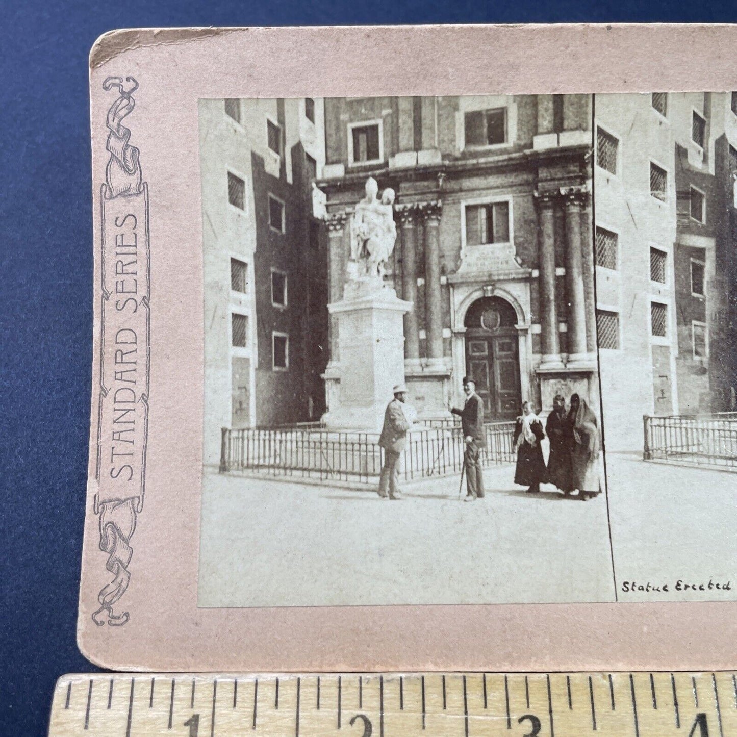 Antique 1880s Statue For Flood Victims Venice Italy Stereoview Photo Card P3028