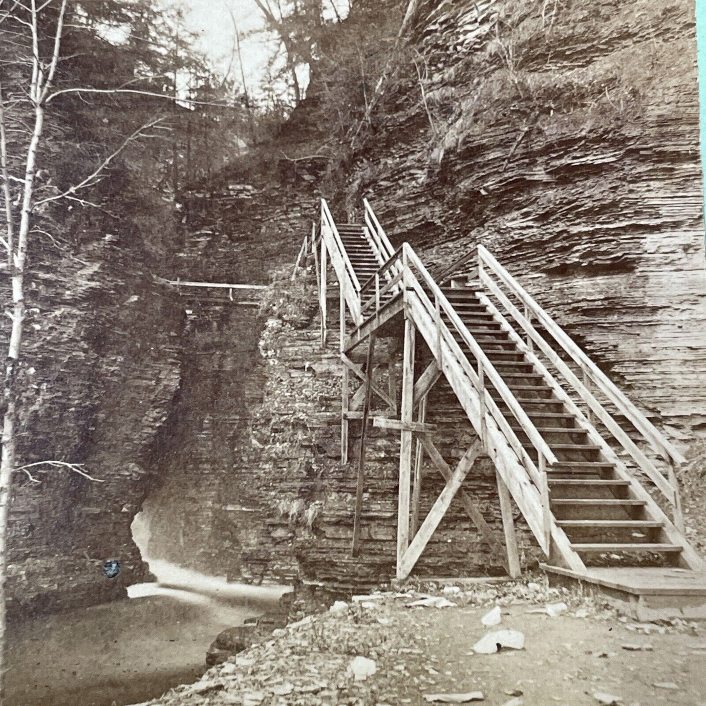 Watkins Glen Staircase New York Stereoview R.D. Crum Antique c1870s Y1765