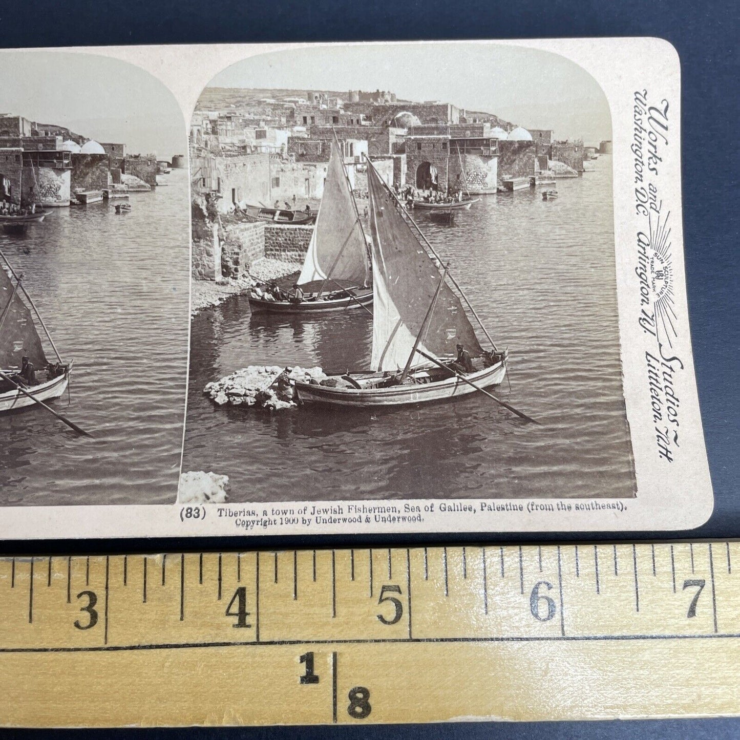 Antique 1900 Jewish Fisherman Tiberias Israel Stereoview Photo Card P924