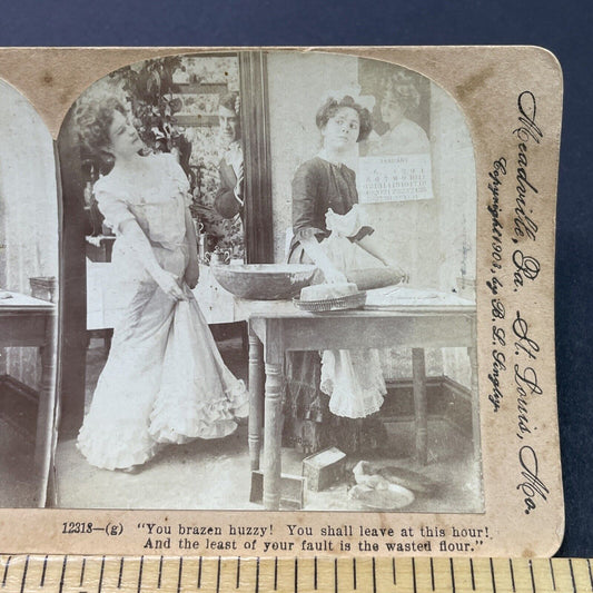 Antique 1903 Wife Confronts Husbands Mistress Stereoview Photo Card P2636