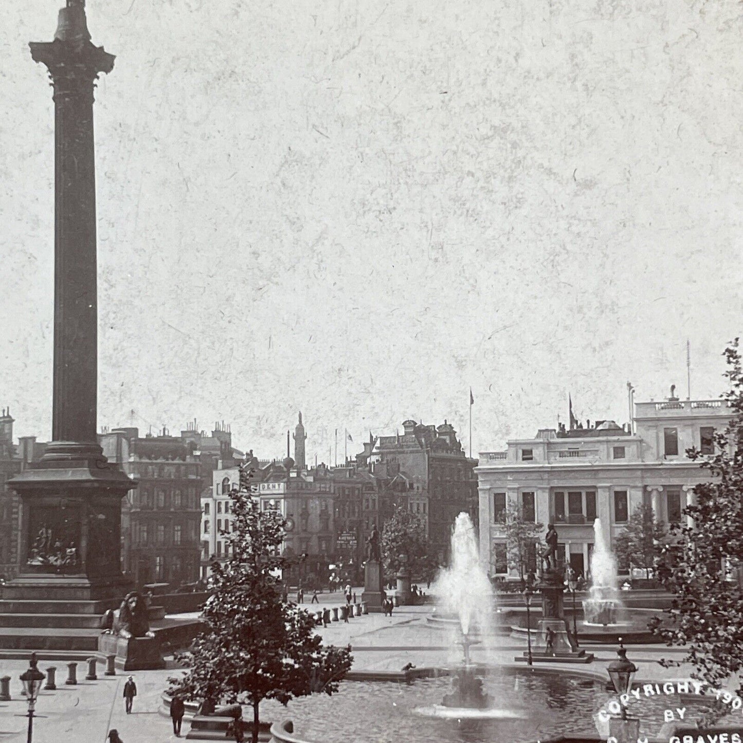 Trafalgar Square London England UK Stereoview CH Graves Antique c1900 X3250