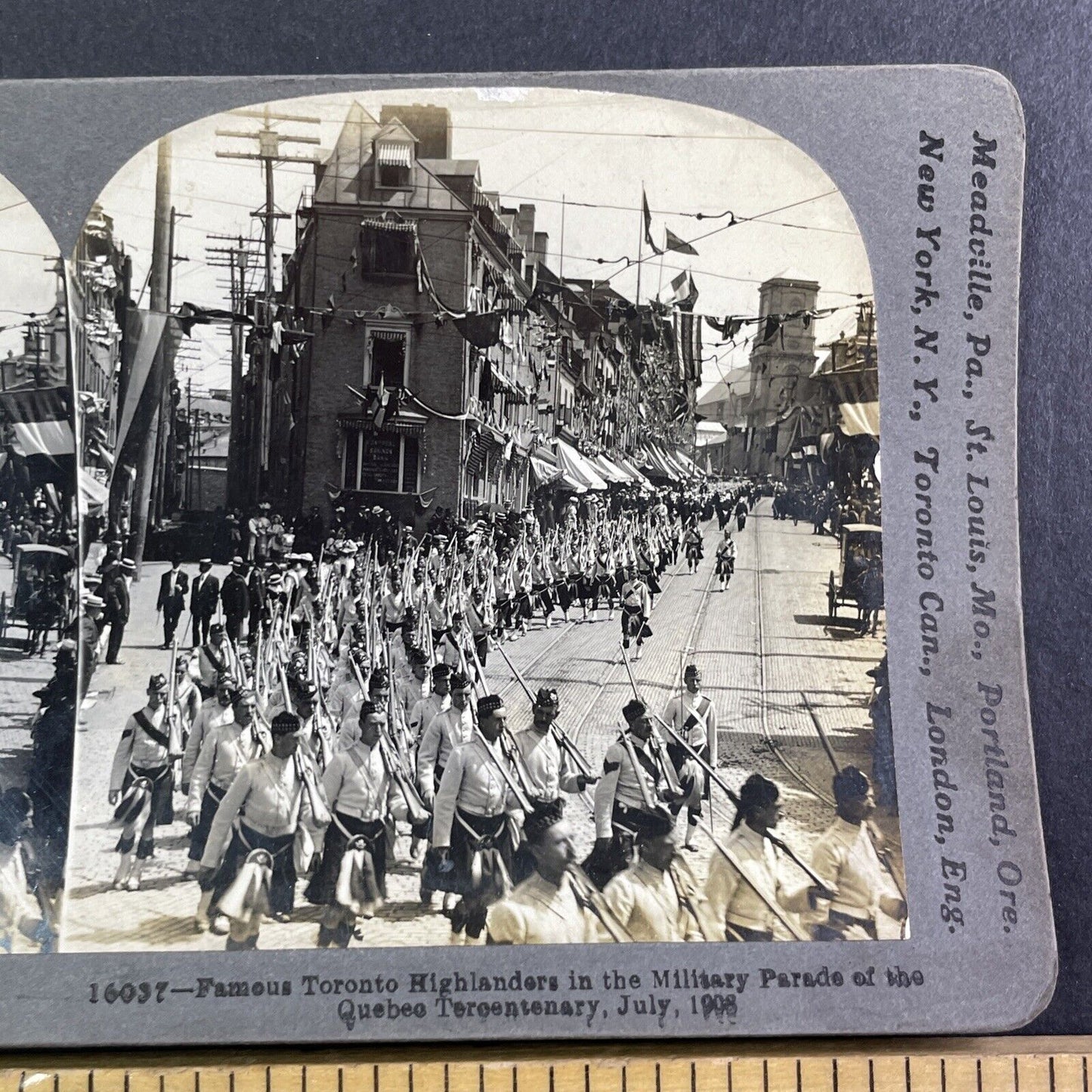 Fifth Royal Highlanders of Montreal Marching in Quebec Stereoview c1908 Y1717