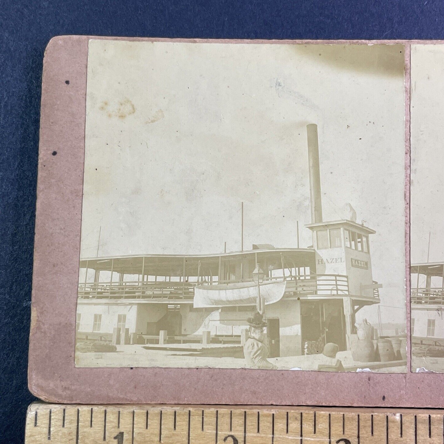 Steamboat Hazel Stereoview Lake Charles Louisiana Ferry Antique c1890 X1806