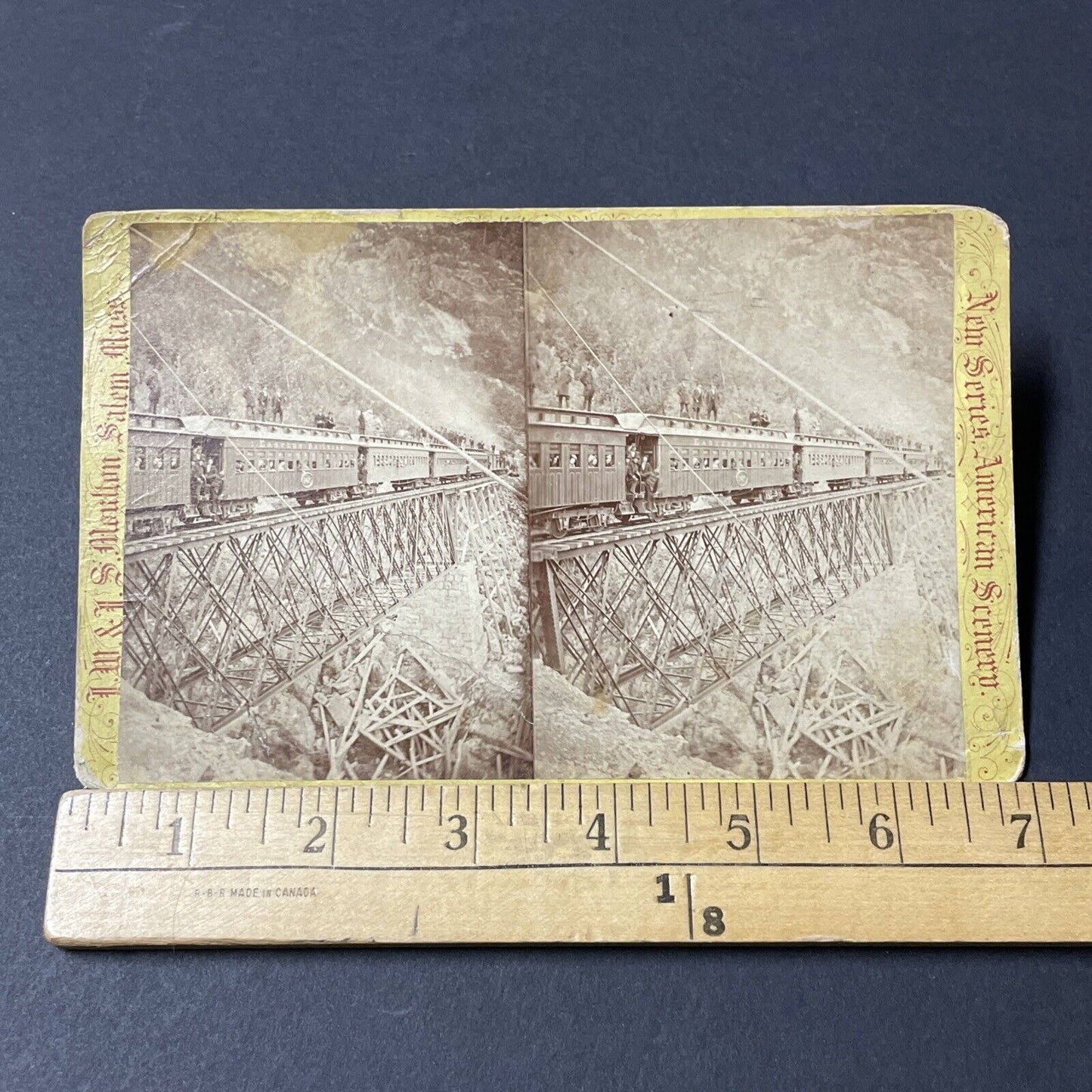 Antique 1870s Men Standing On Train Frankenstein NH Stereoview Photo Card V1839